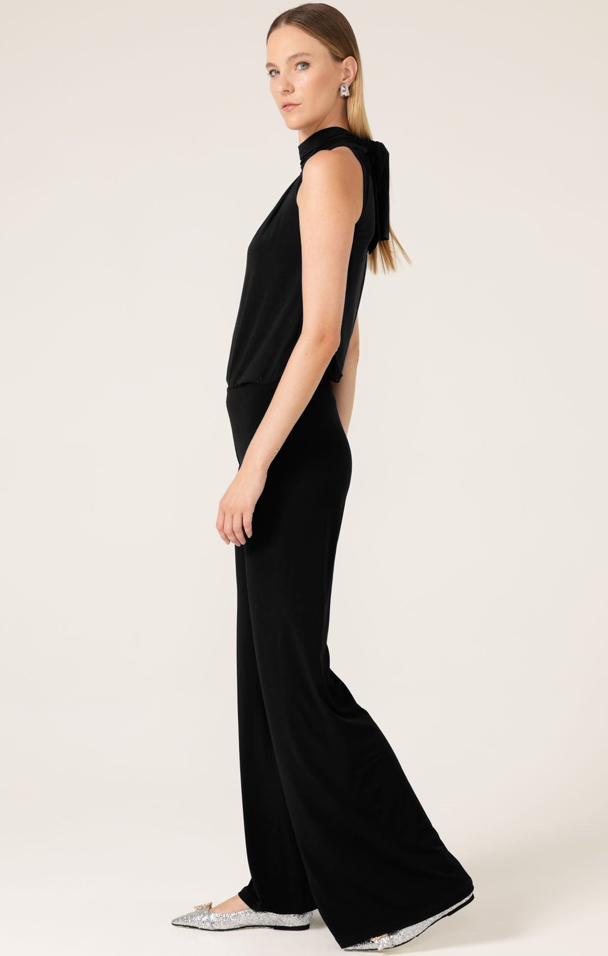 Tops Multi Occasion HIGH NECK TIE TOP IN BLACK