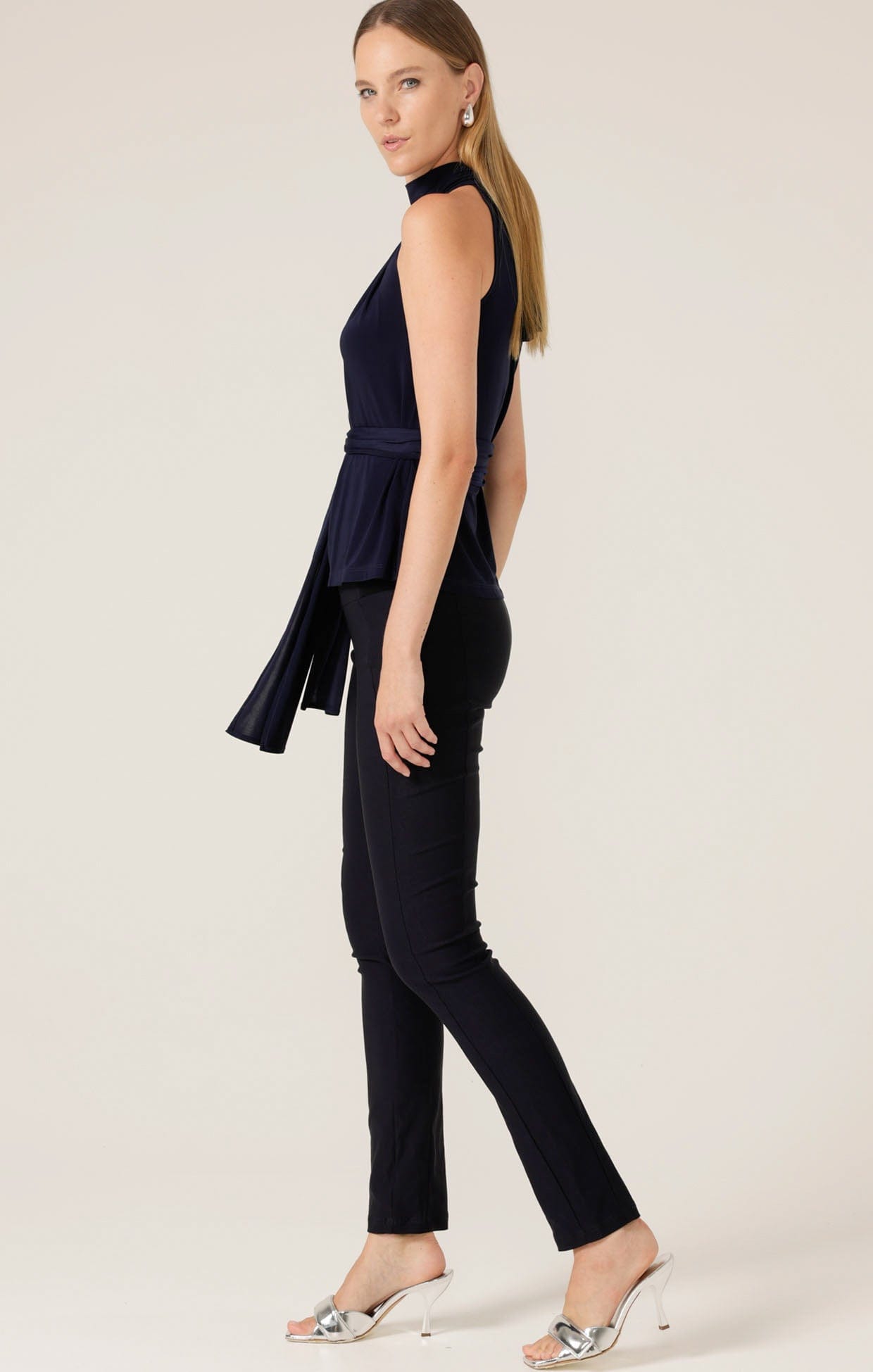 Tops Multi Occasion HIGH NECK TIE TOP IN NAVY