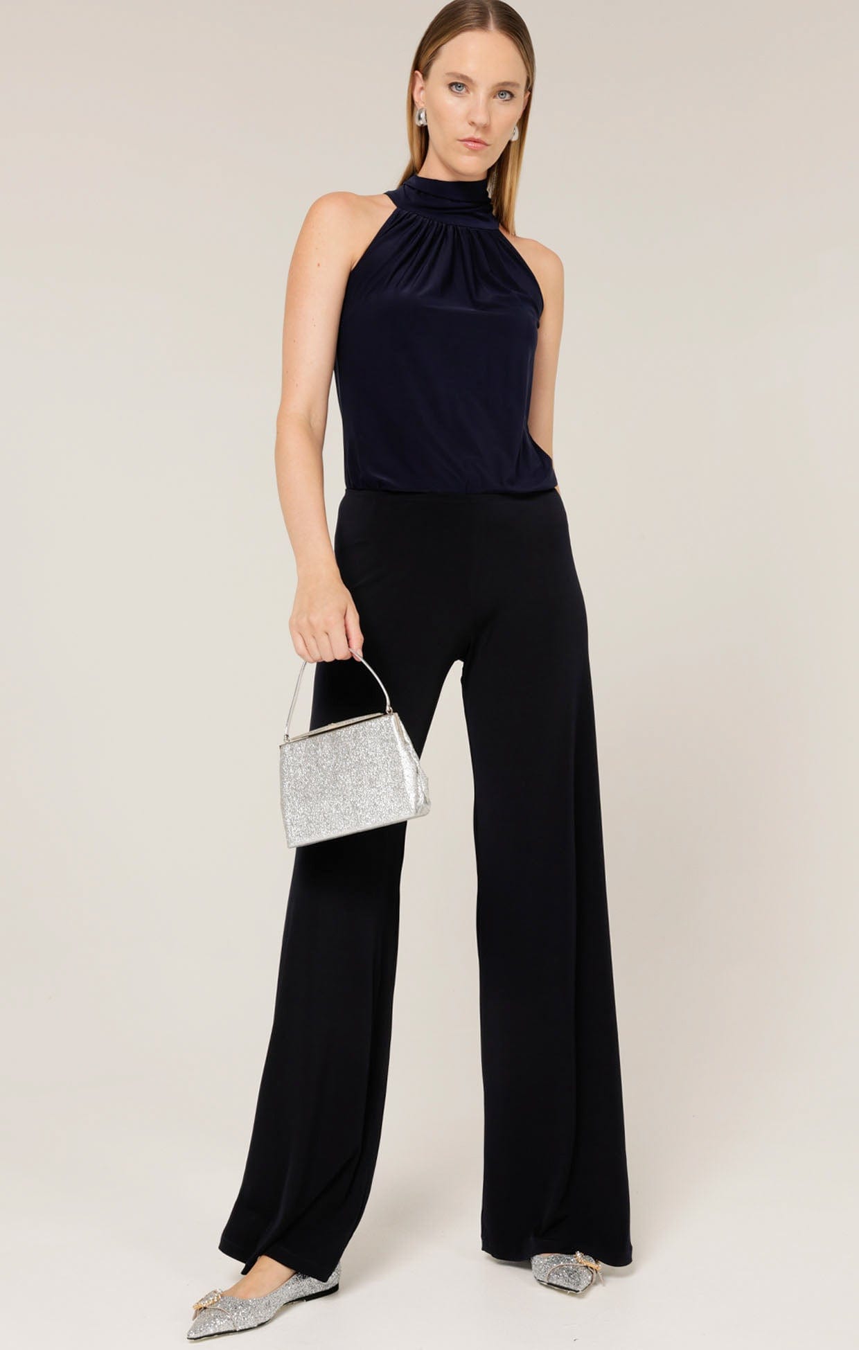 Tops Multi Occasion HIGH NECK TIE TOP IN NAVY