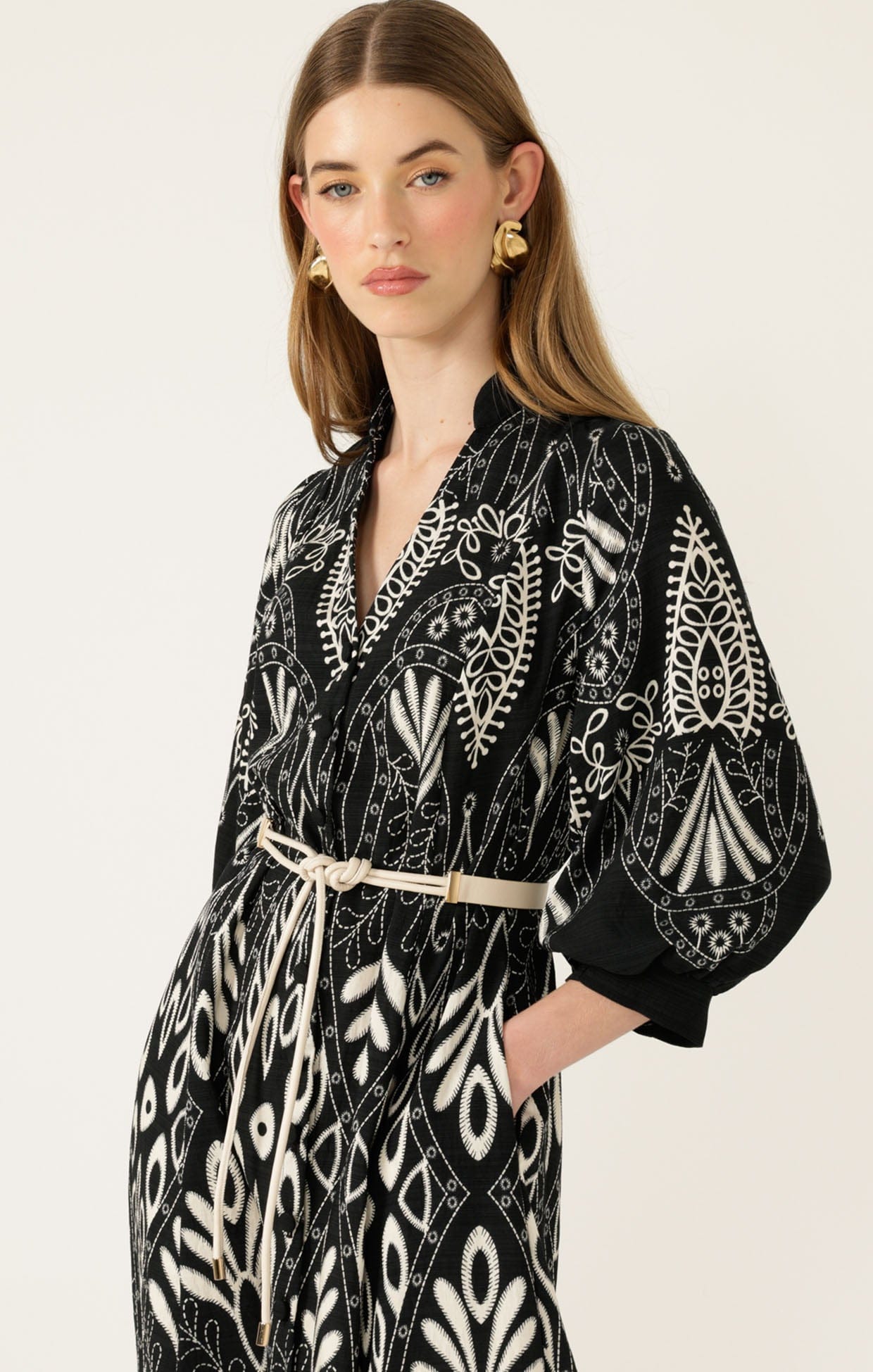Dresses Multi Occasion INDIE SHIRTMAKER DRESS IN BLACK CREAM