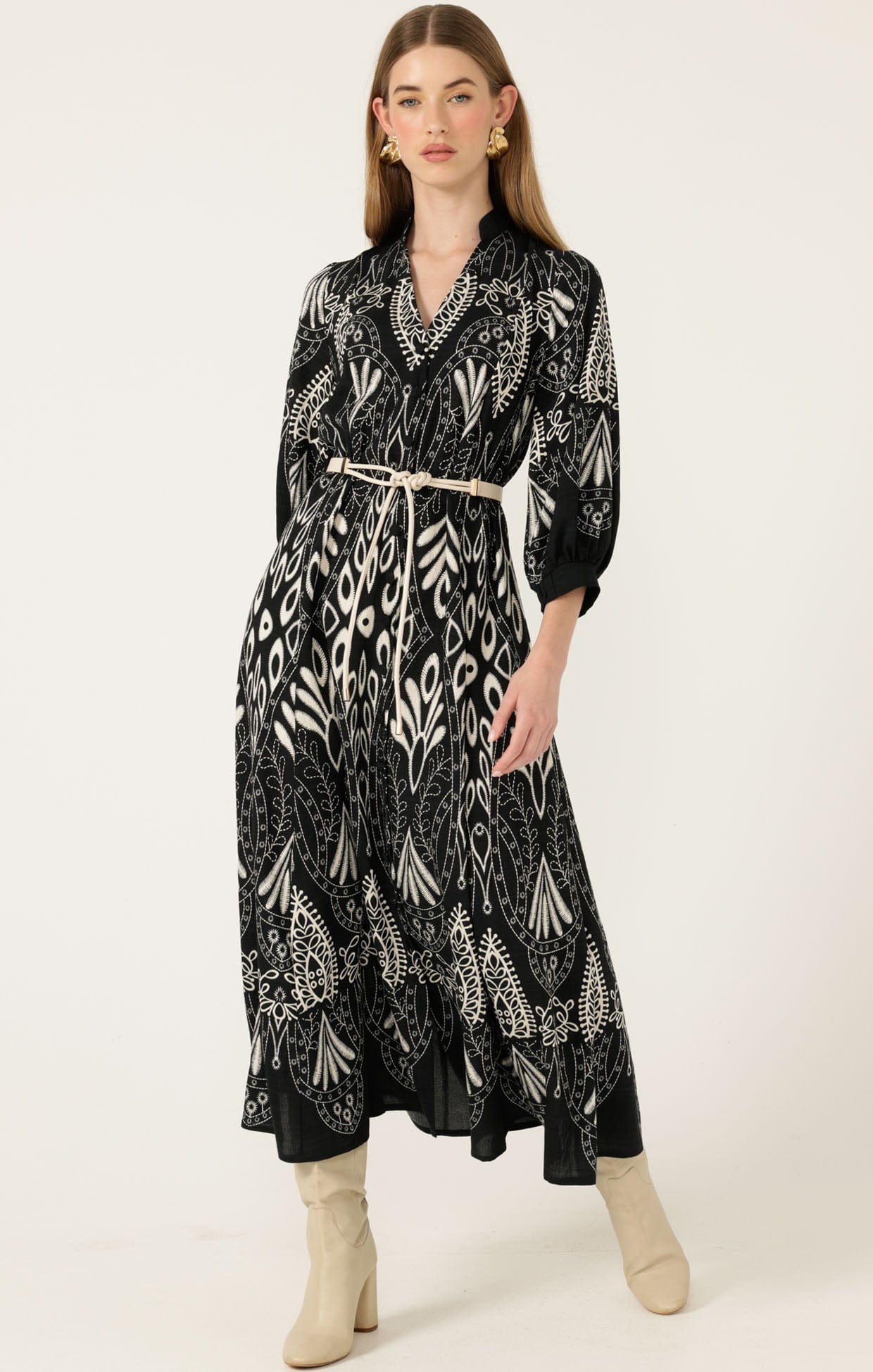 Dresses Multi Occasion INDIE SHIRTMAKER DRESS IN BLACK CREAM