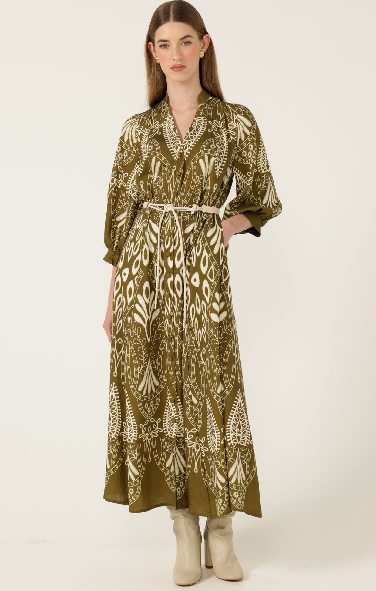 Dresses Multi Occasion INDIE SHIRTMAKER DRESS IN OLIVE CREAM