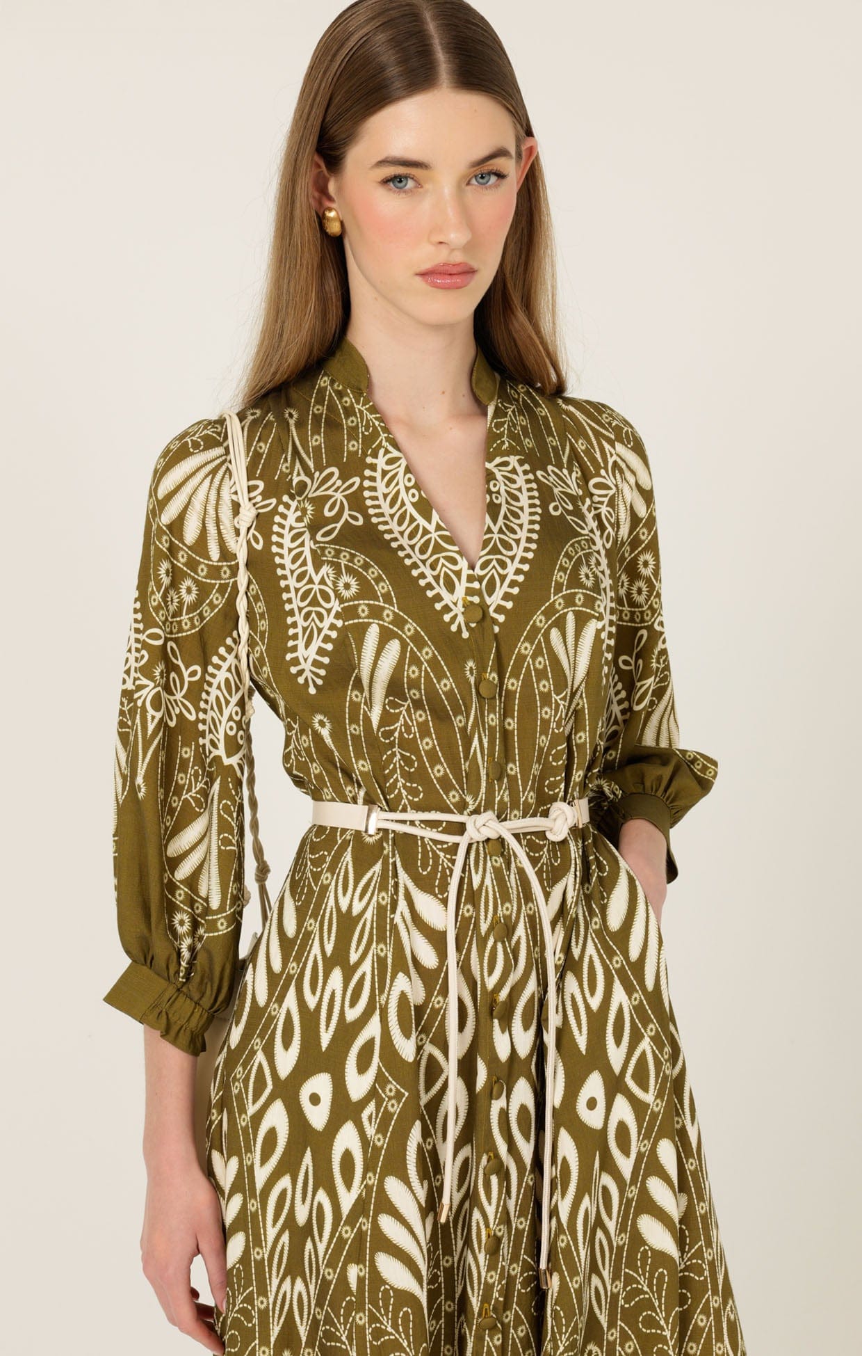 Dresses Multi Occasion INDIE SHIRTMAKER DRESS IN OLIVE CREAM