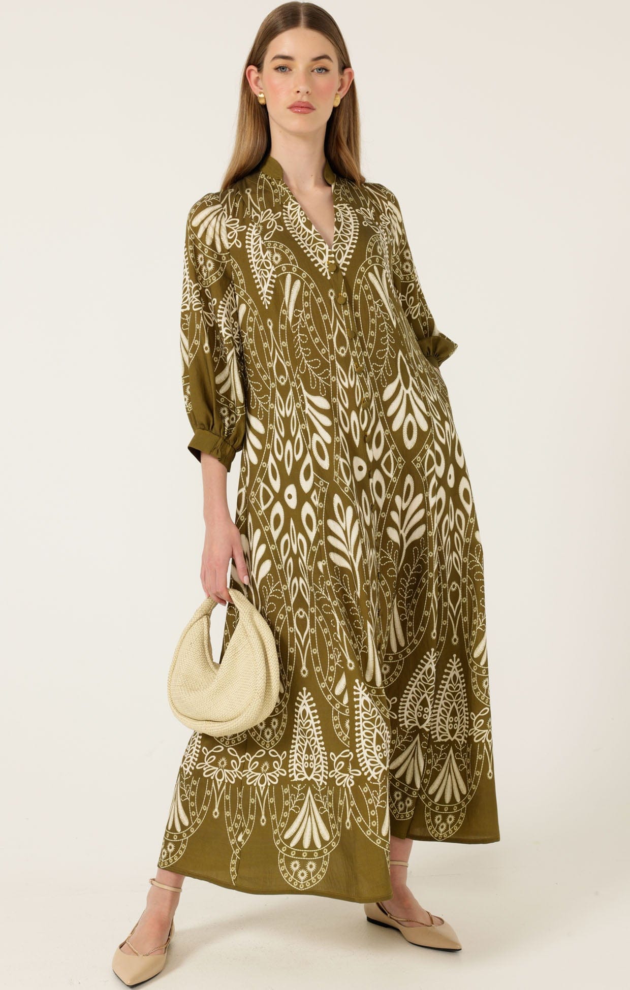 Dresses Multi Occasion INDIE SHIRTMAKER DRESS IN OLIVE CREAM