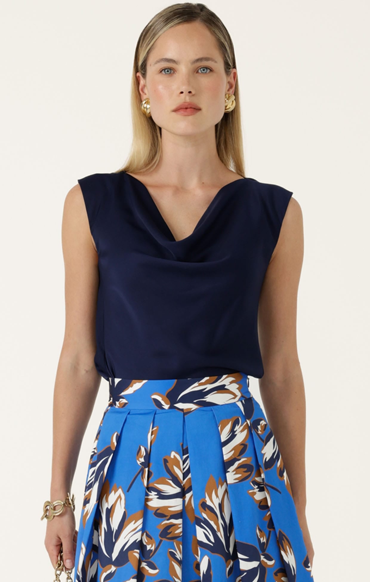 Tops Multi Occasion LUXE COWL BIAS TOP IN NAVY
