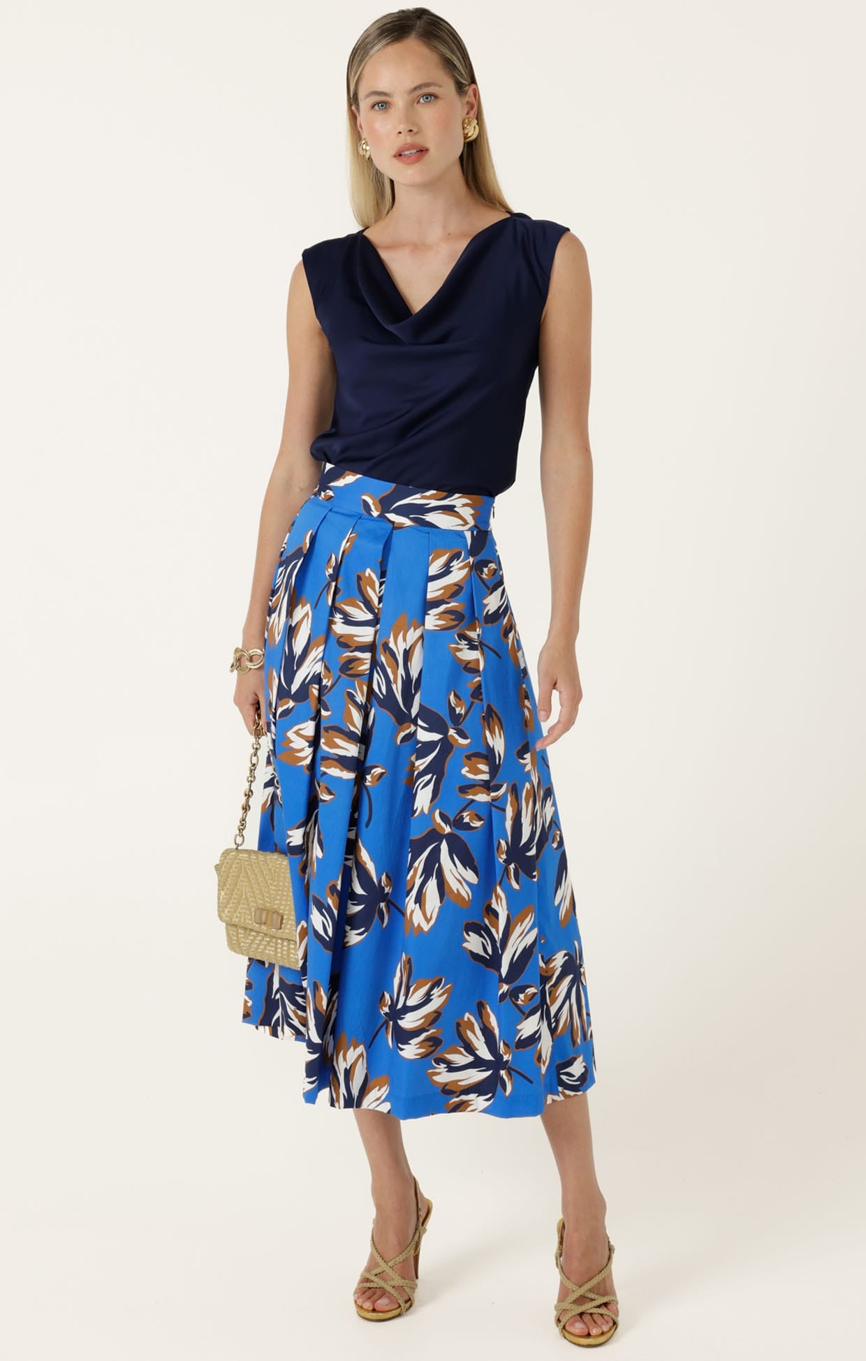 Tops Multi Occasion LUXE COWL BIAS TOP IN NAVY