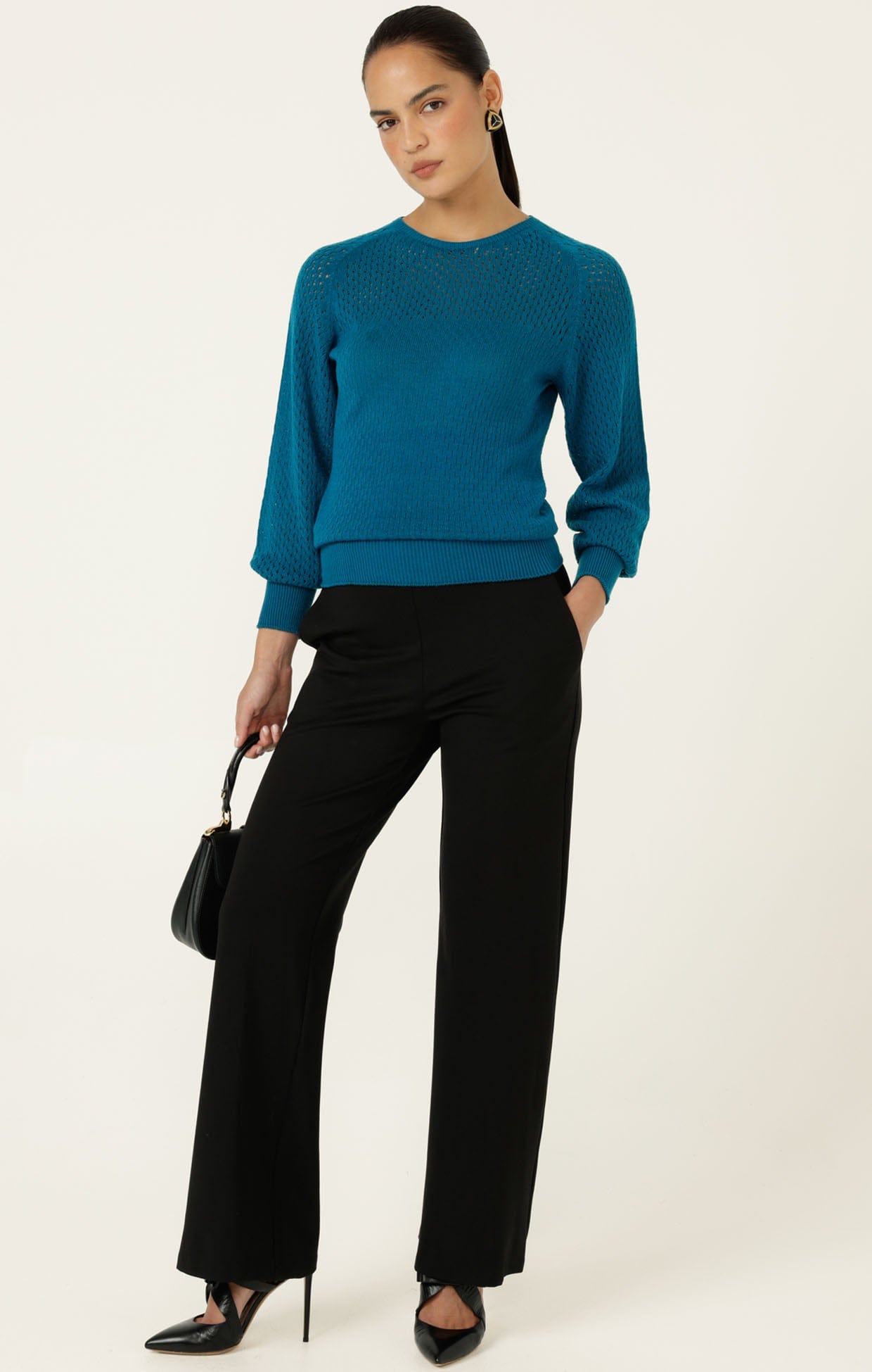Knitwear LONG SLEEVE RIPPLE KNIT TOP IN CERULEAN BLUE