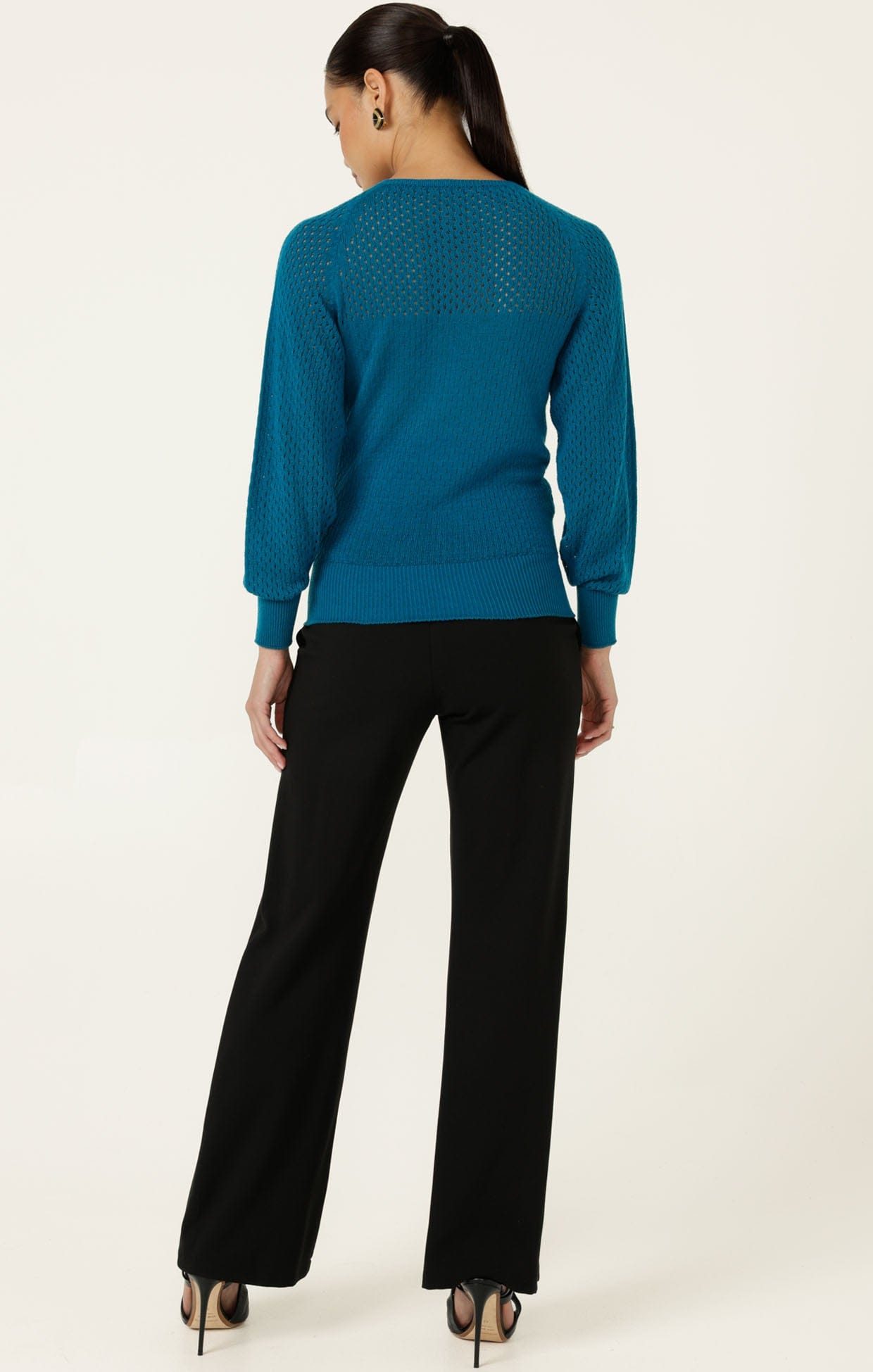 Knitwear LONG SLEEVE RIPPLE KNIT TOP IN CERULEAN BLUE