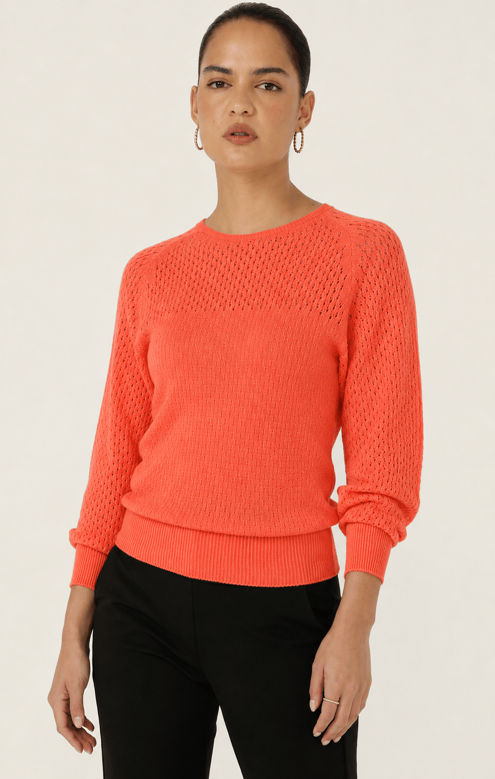 Knitwear LONG SLEEVE RIPPLE KNIT TOP IN CORAL
