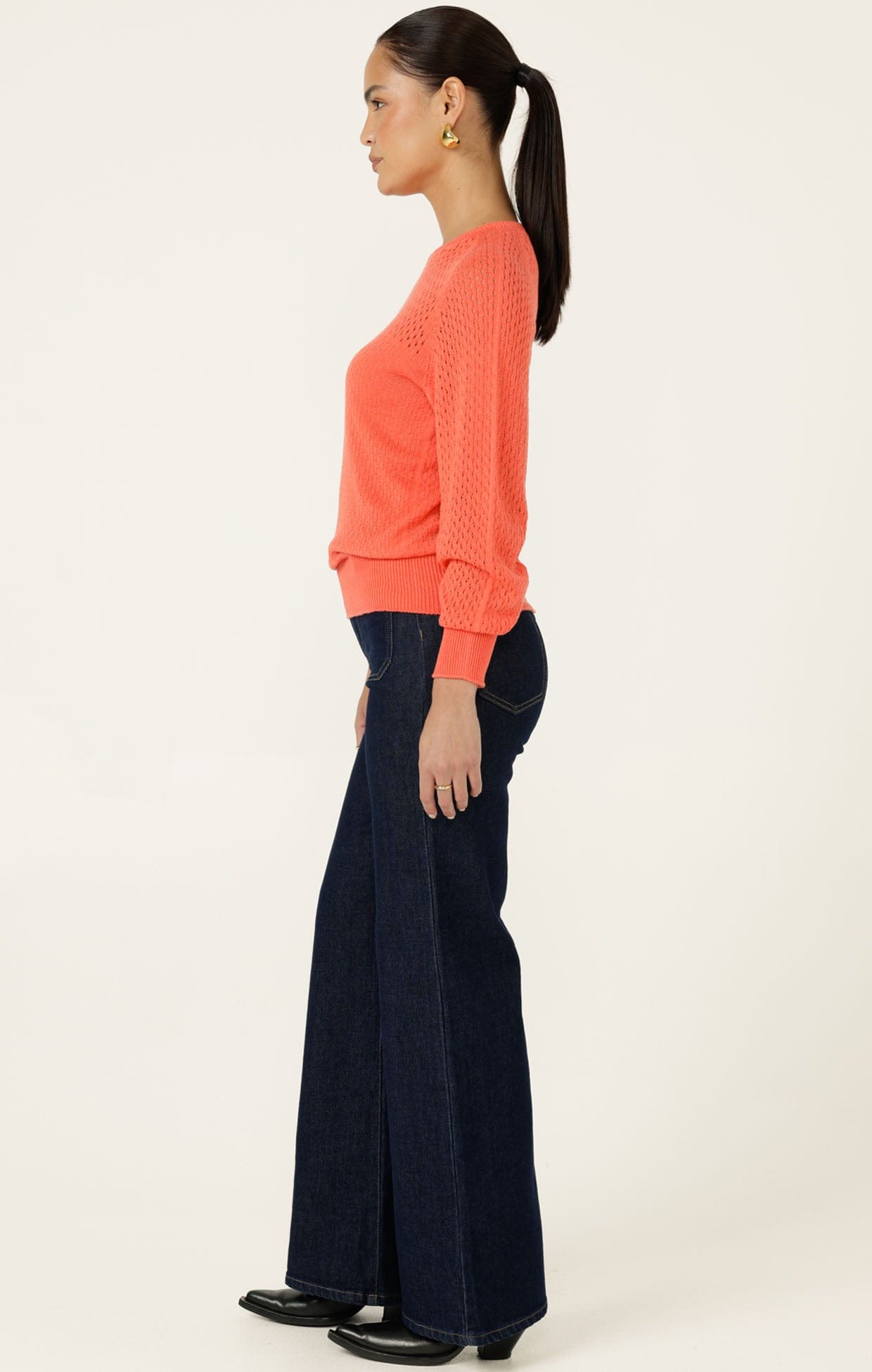 Knitwear LONG SLEEVE RIPPLE KNIT TOP IN CORAL