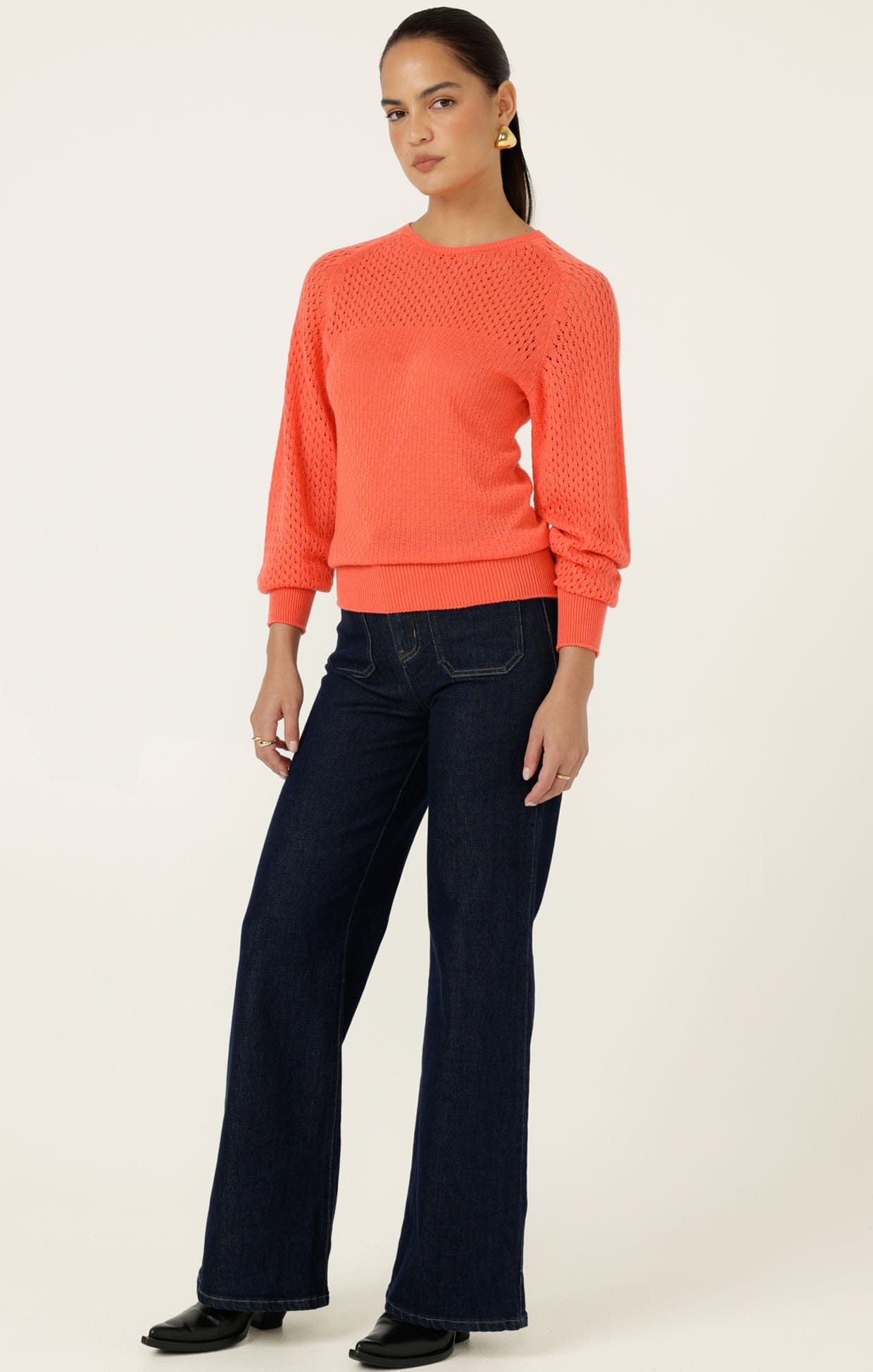 Knitwear LONG SLEEVE RIPPLE KNIT TOP IN CORAL