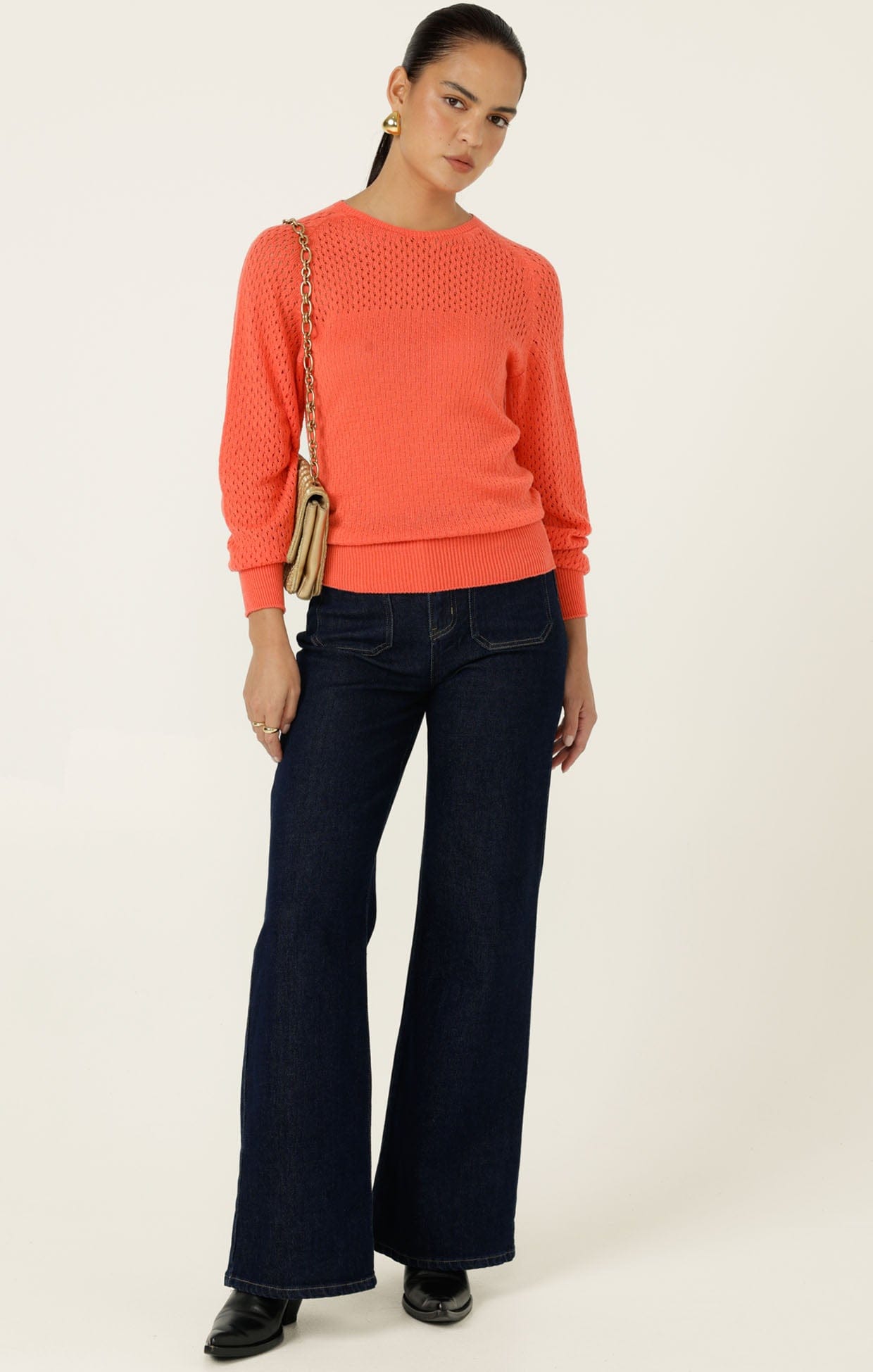 Knitwear LONG SLEEVE RIPPLE KNIT TOP IN CORAL