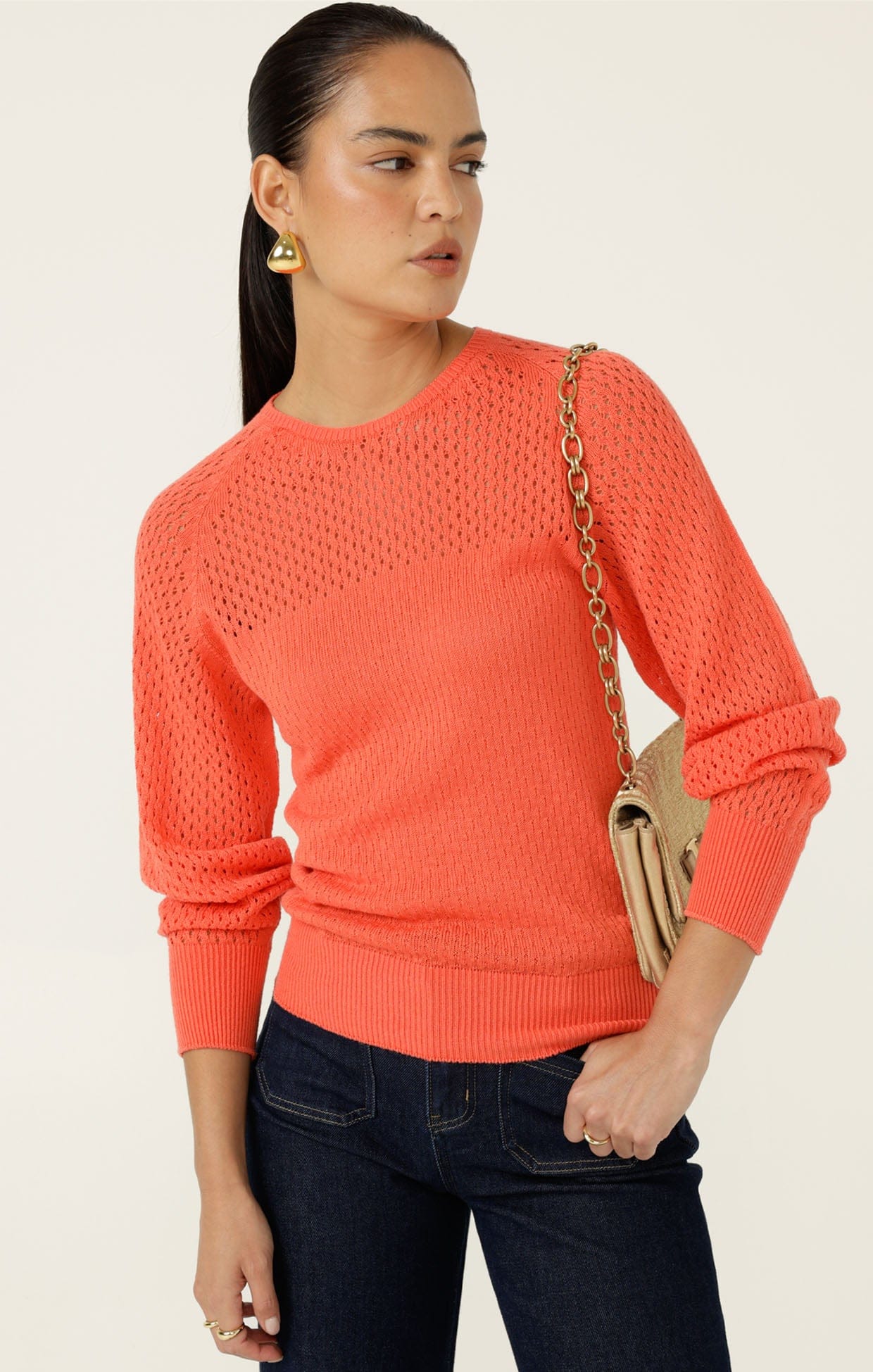 Knitwear LONG SLEEVE RIPPLE KNIT TOP IN CORAL