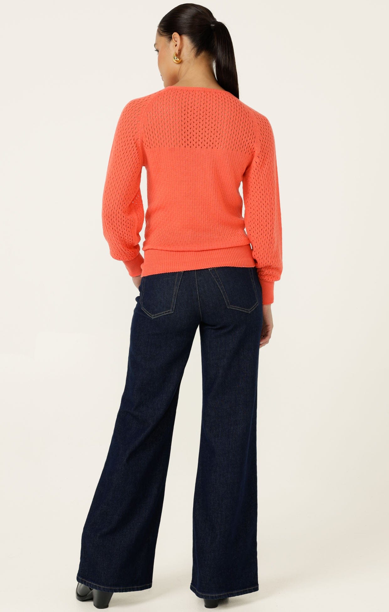 Knitwear LONG SLEEVE RIPPLE KNIT TOP IN CORAL