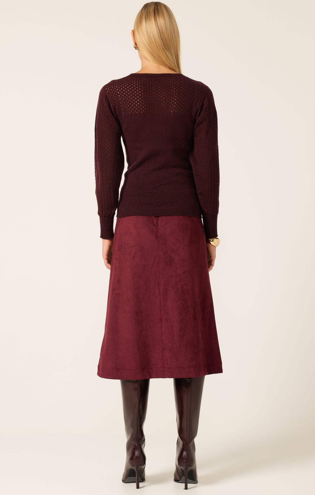 Knitwear LONG SLEEVE RIPPLE KNIT TOP IN BLACK CHERRY