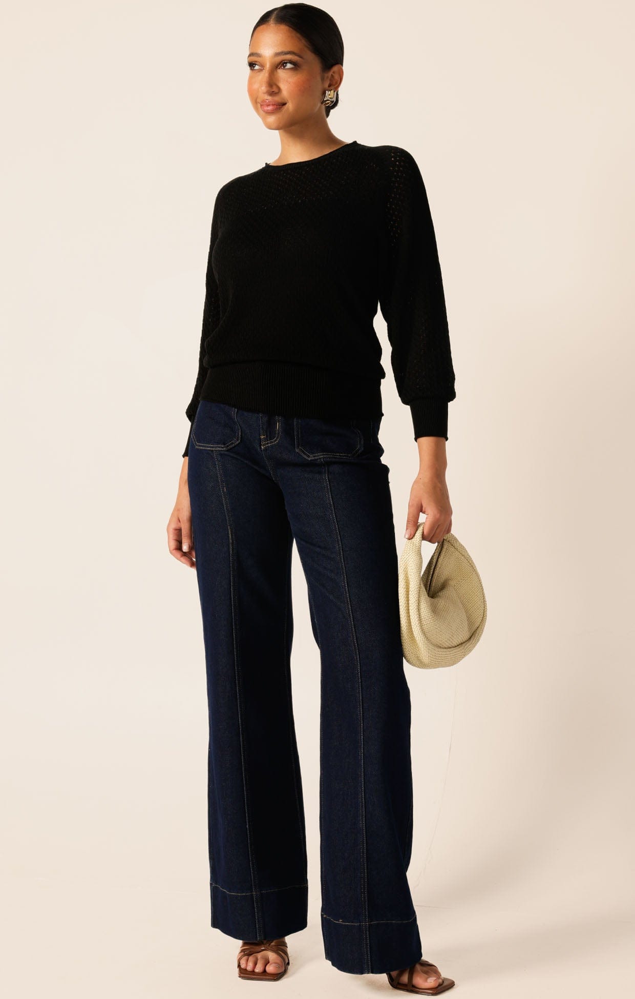 Knitwear LONG SLEEVE RIPPLE KNIT TOP IN BLACK