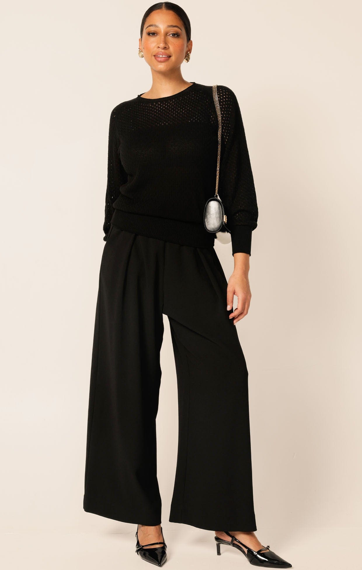 Knitwear LONG SLEEVE RIPPLE KNIT TOP IN BLACK