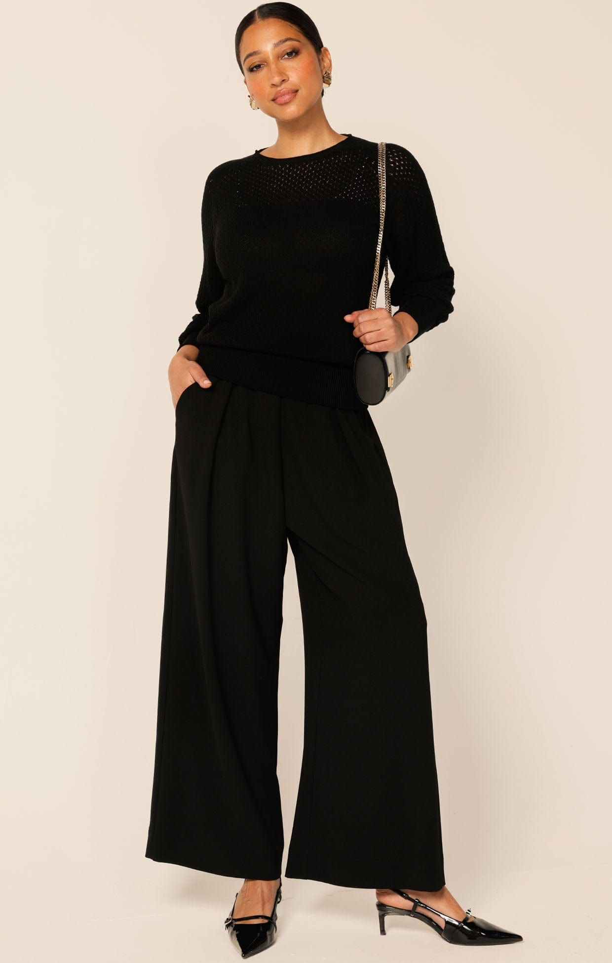 Knitwear LONG SLEEVE RIPPLE KNIT TOP IN BLACK