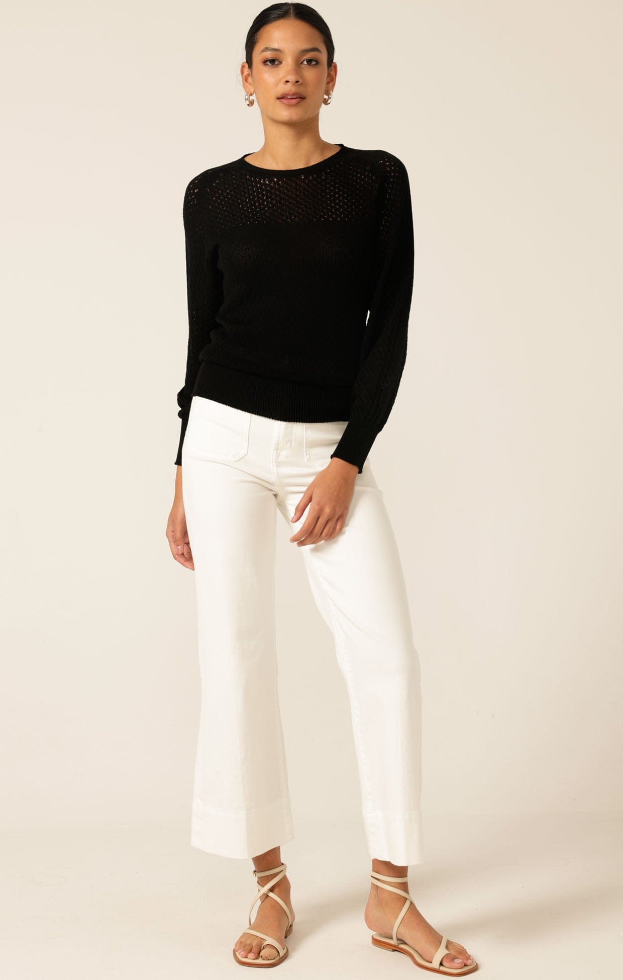 Knitwear LONG SLEEVE RIPPLE KNIT TOP IN BLACK