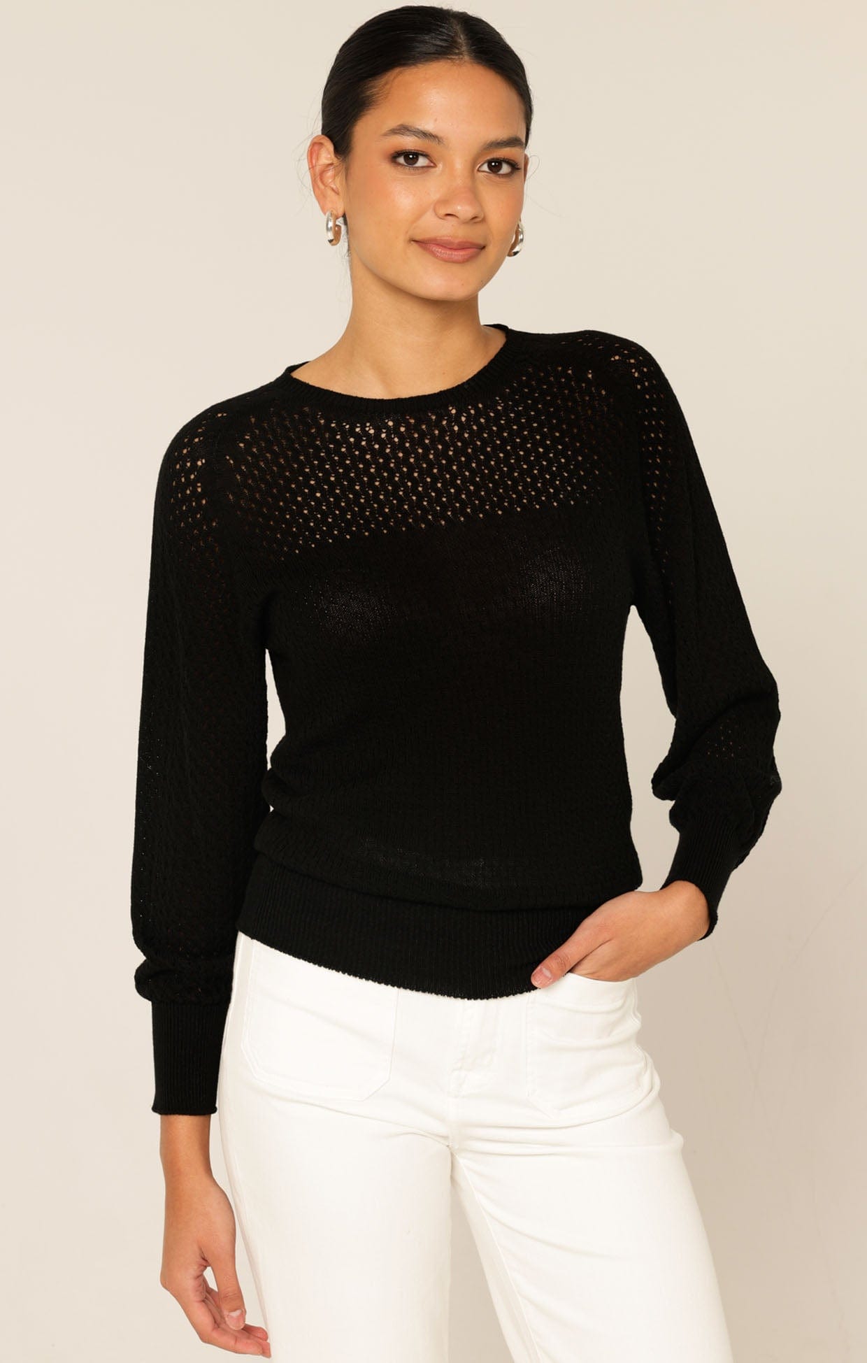 Knitwear LONG SLEEVE RIPPLE KNIT TOP IN BLACK