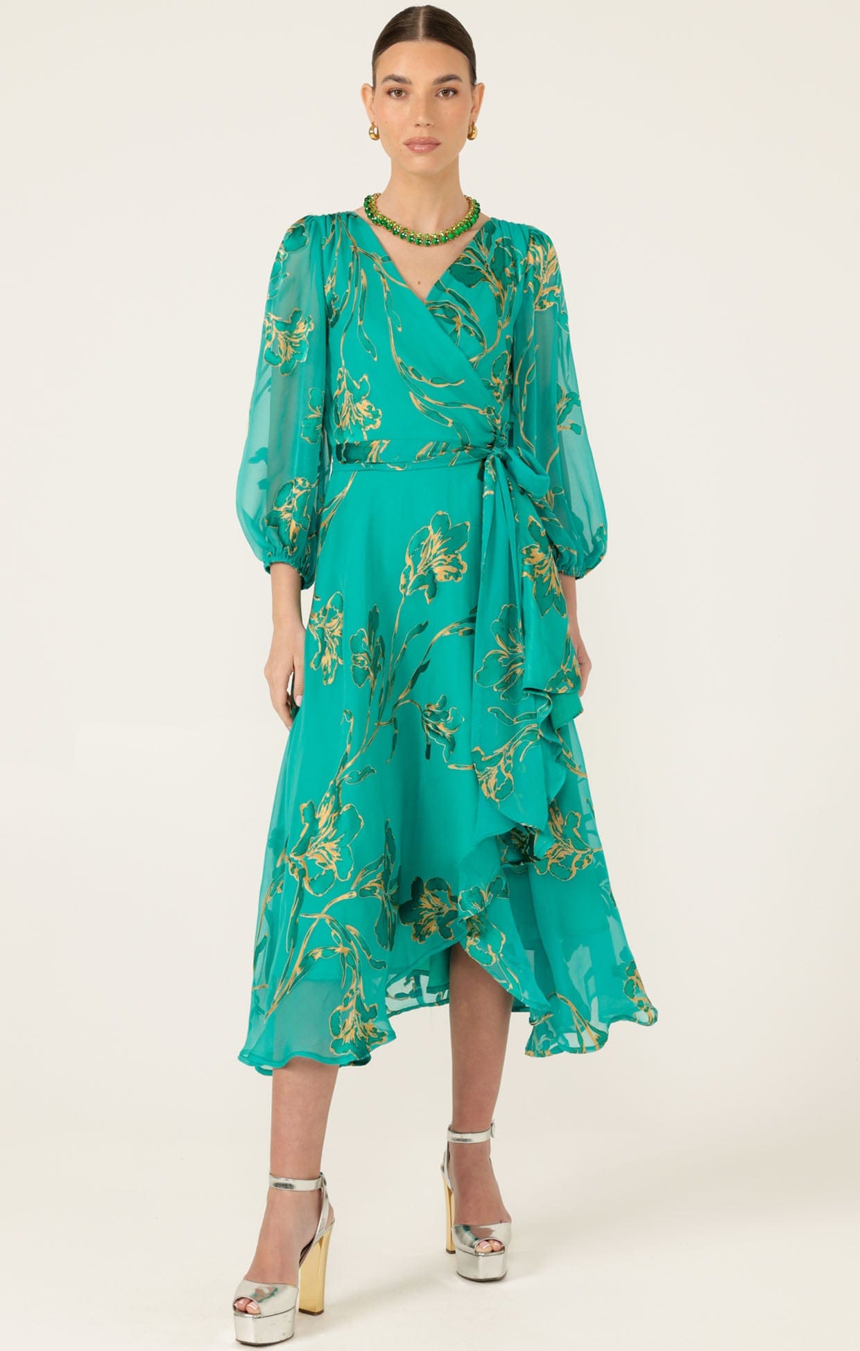 floral wrap dress green Lorelei Silk Events in Jade Size:6-9 Months Plain Blazer Dress for Neckline:KEYHOLE