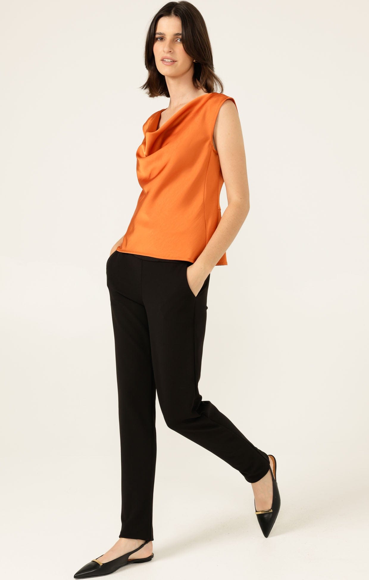 Tops Multi Occasion LUXE COWL BIAS TOP IN COPPER