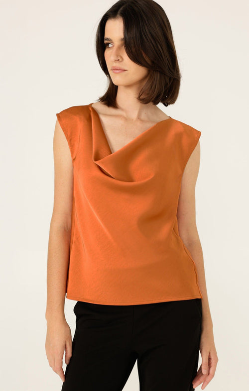 Tops Multi Occasion LUXE COWL BIAS TOP IN COPPER