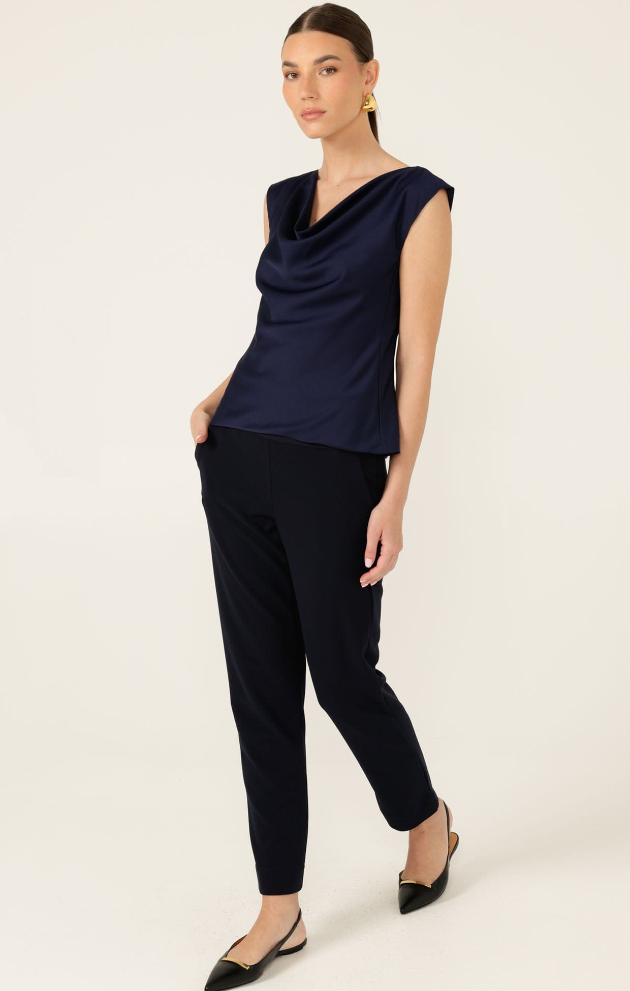 Tops COWL BIAS TOP IN NAVY