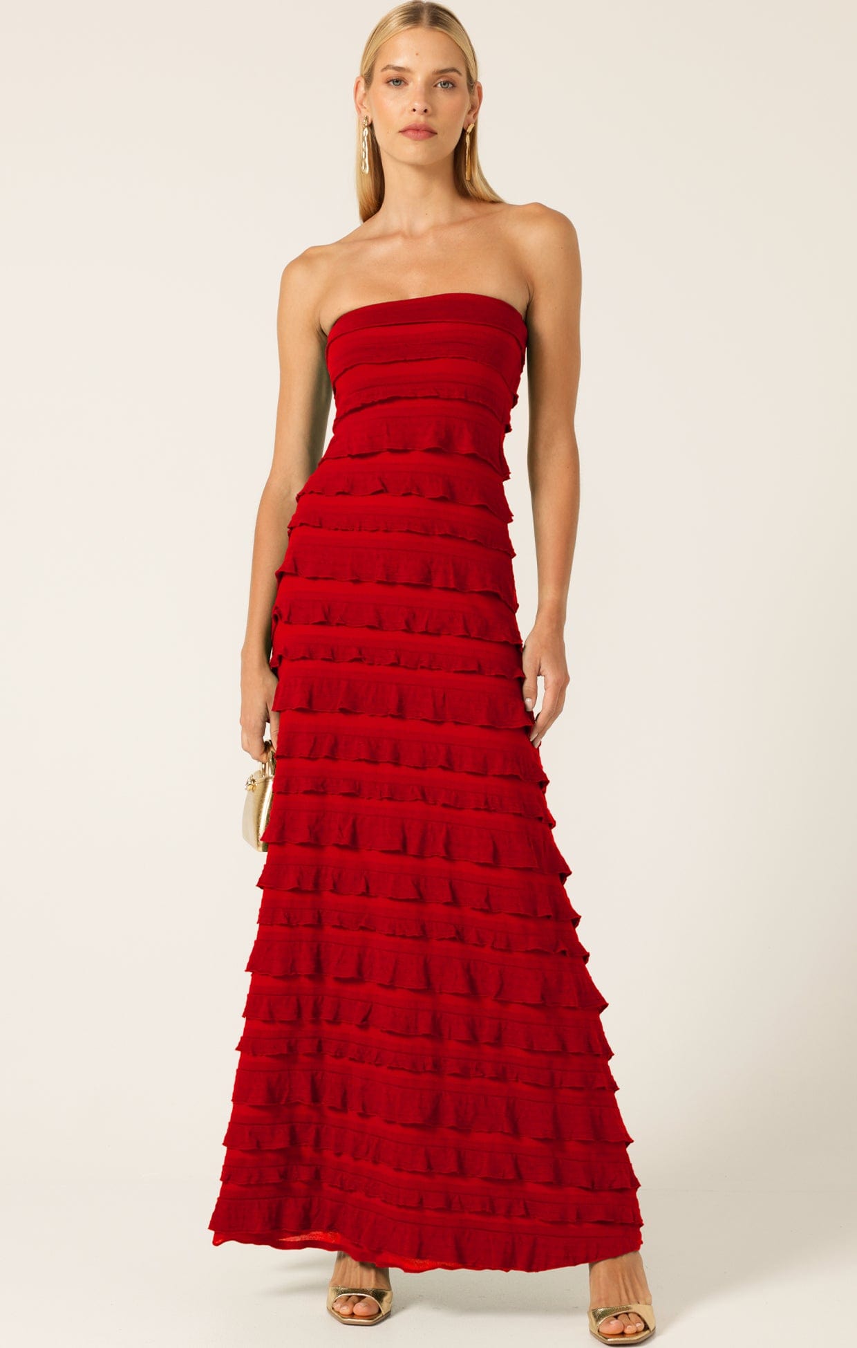Maddison Ruffle A-line Dress in Cherry Red