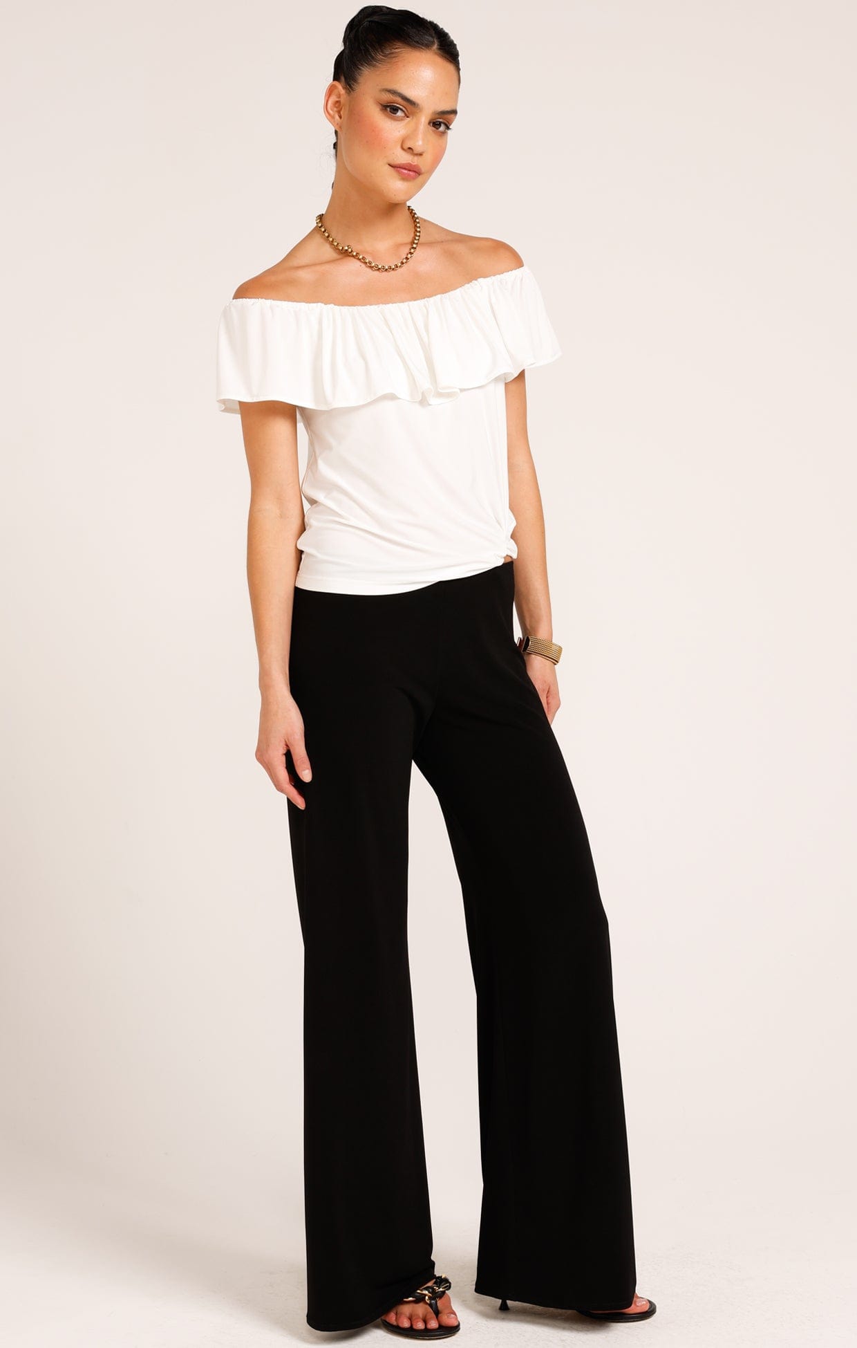 Tops Multi Occasion OFF SHOULDER FRILL TOP IN IVORY