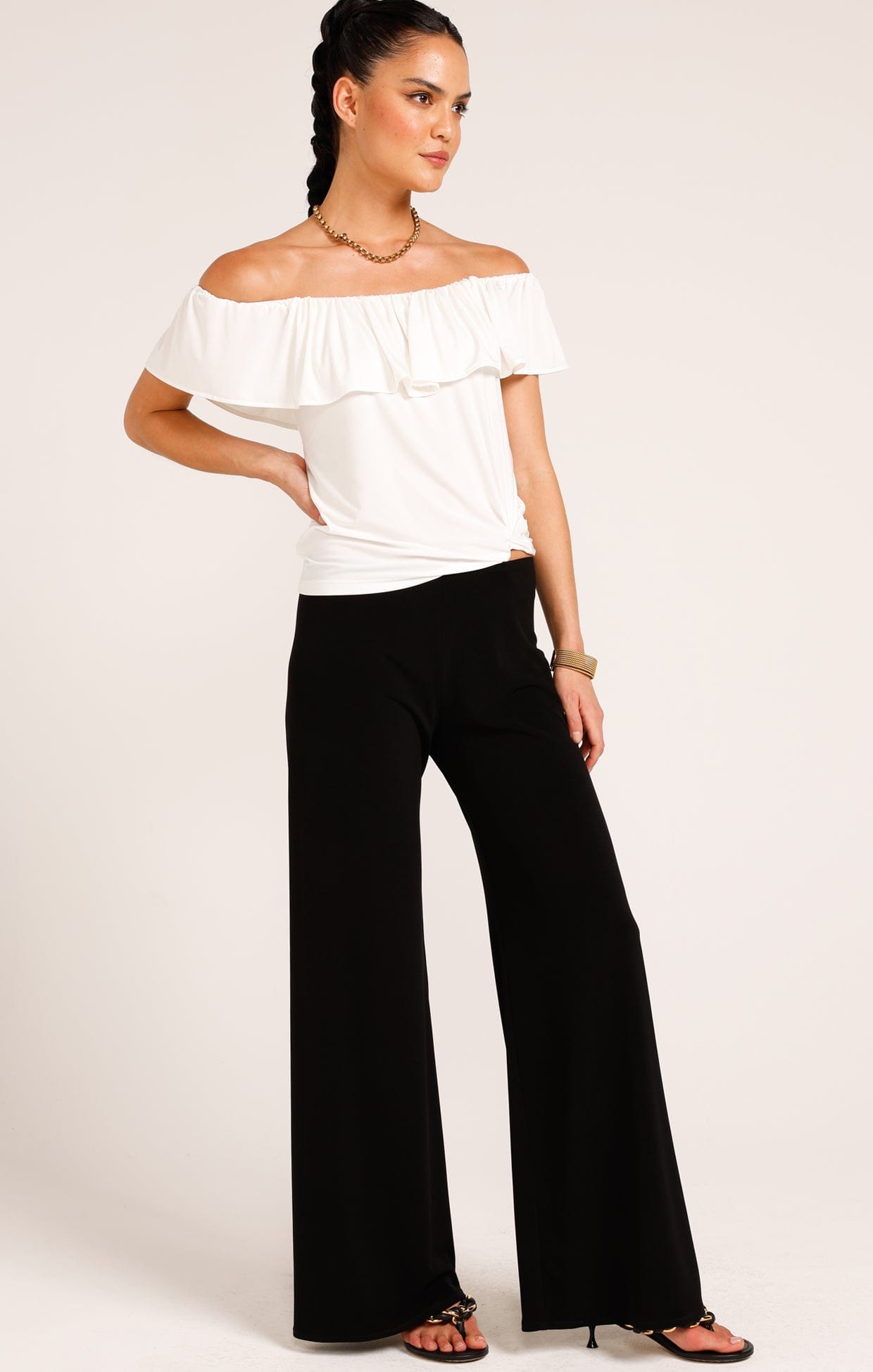 Tops Multi Occasion OFF SHOULDER FRILL TOP IN IVORY