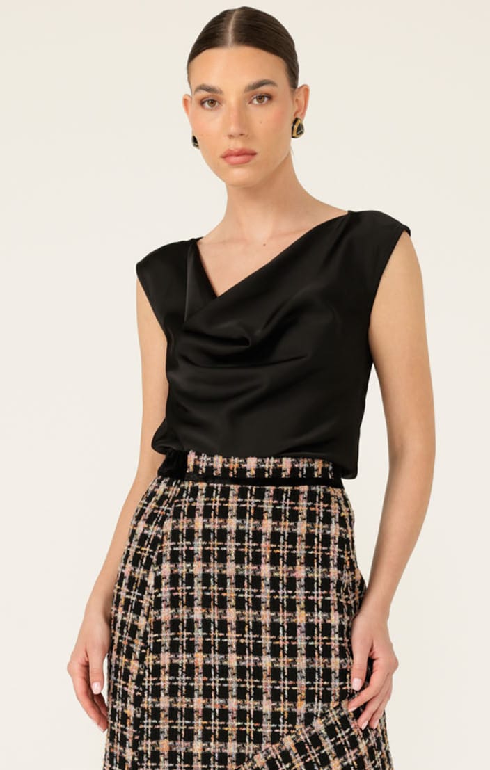 Tops Multi Occasion LUXE COWL BIAS TOP IN BLACK