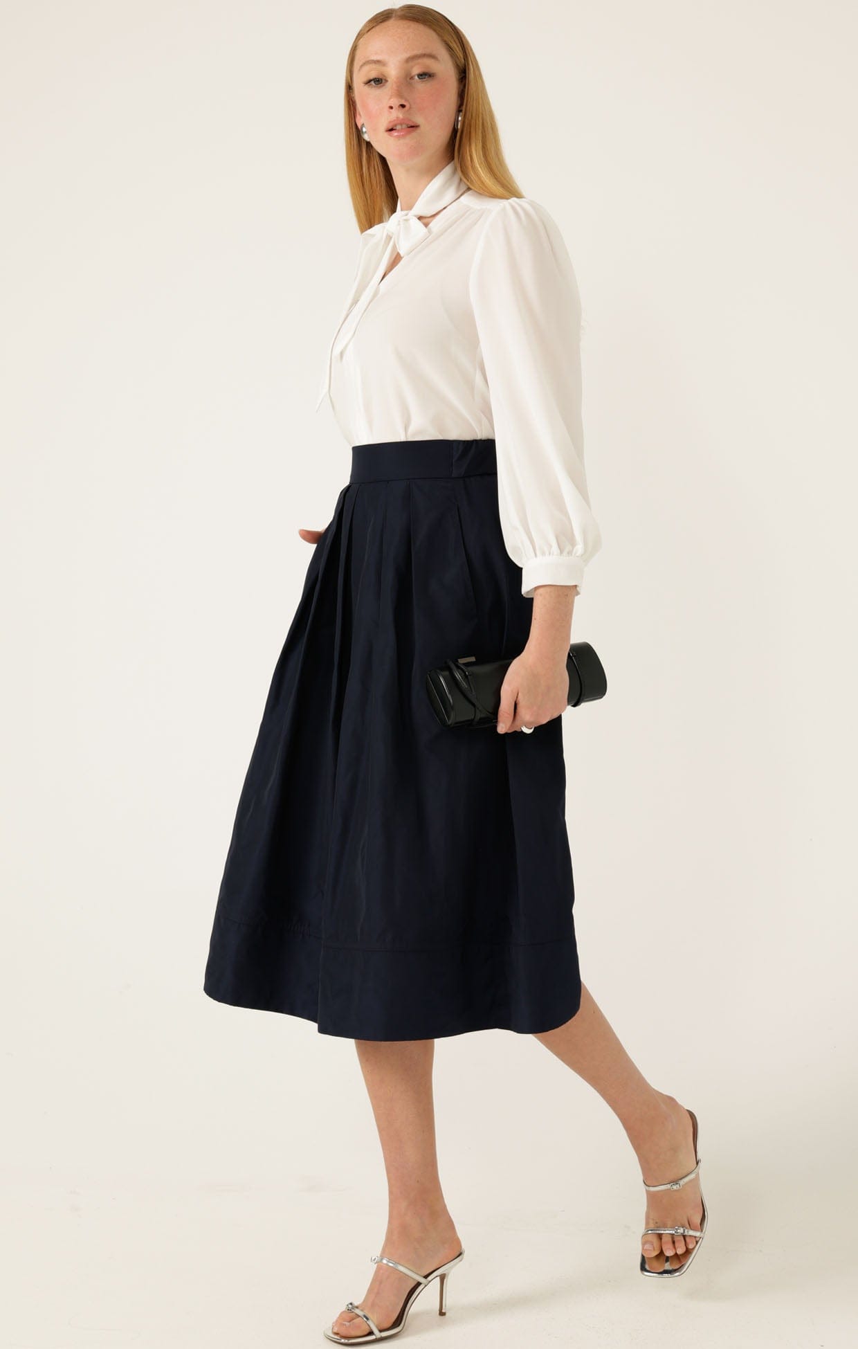 Skirts Multi Occasion PLEATED A-LINE SKIRT IN NAVY