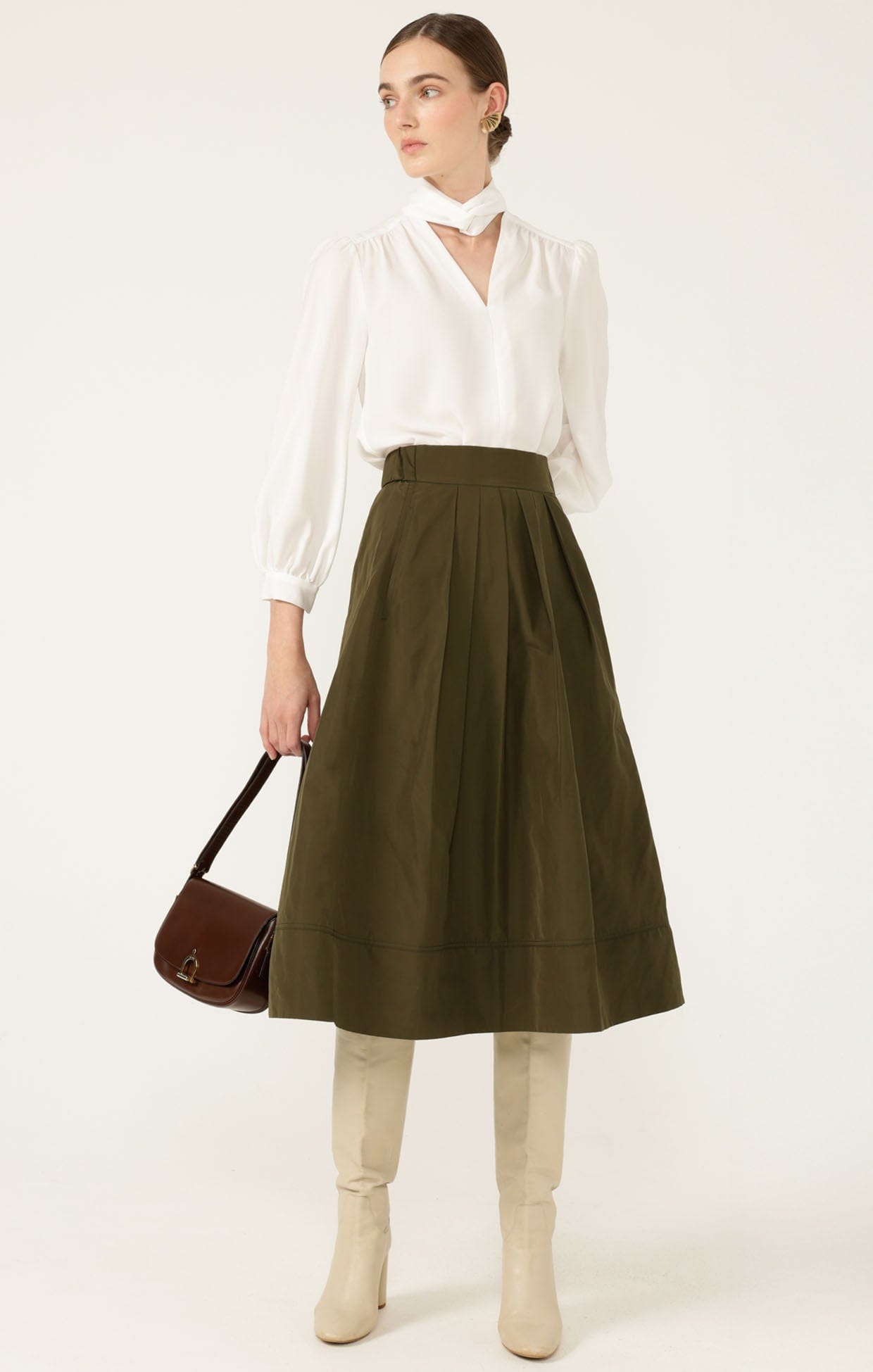 Skirts Multi Occasion PLEATED A-LINE SKIRT IN OLIVE