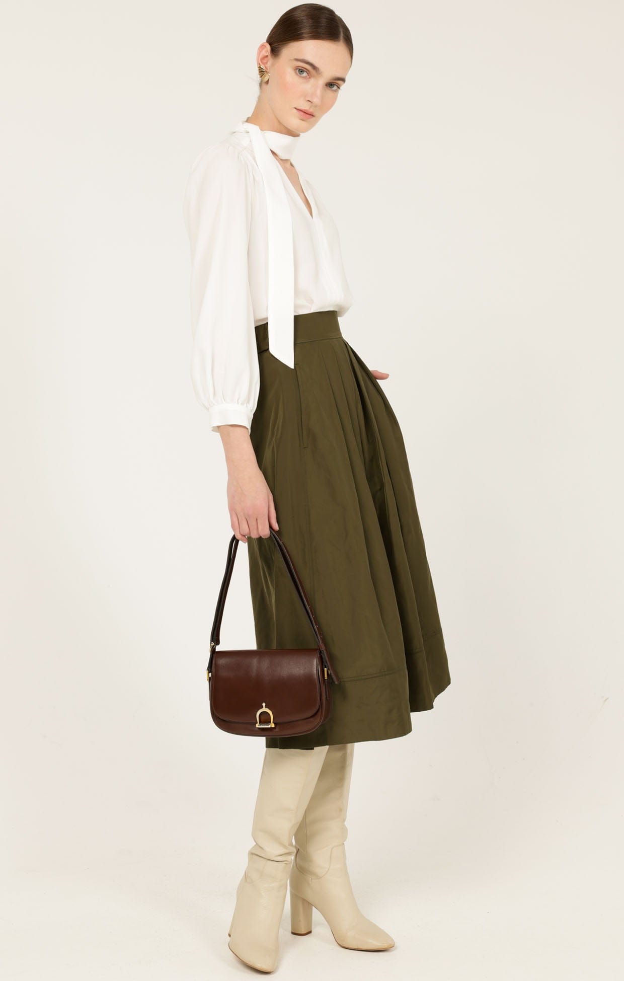 Skirts Multi Occasion PLEATED A-LINE SKIRT IN OLIVE