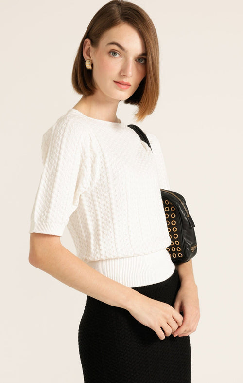 Knitwear SHORT SLEEVE CHEVRON KNIT TOP IN IVORY