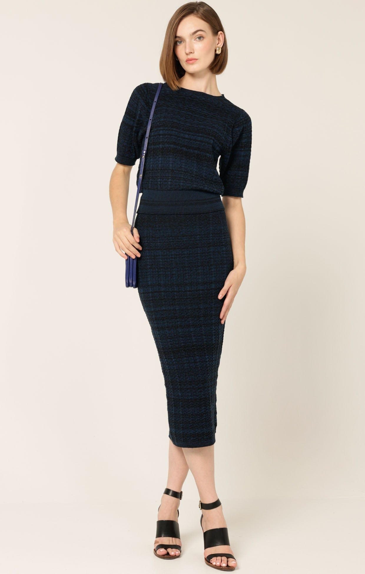 Knitwear SHORT SLEEVE CHEVRON KNIT TOP IN OCEAN BLACK