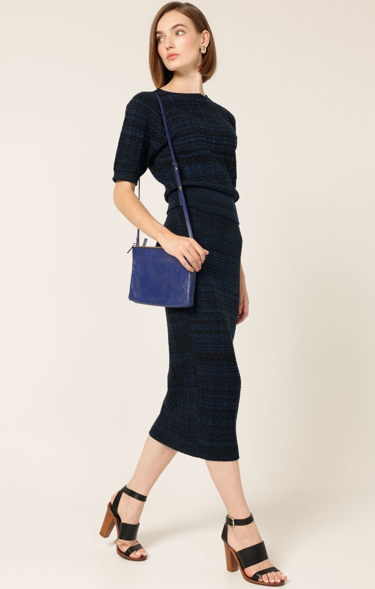 Knitwear SHORT SLEEVE CHEVRON KNIT TOP IN OCEAN BLACK