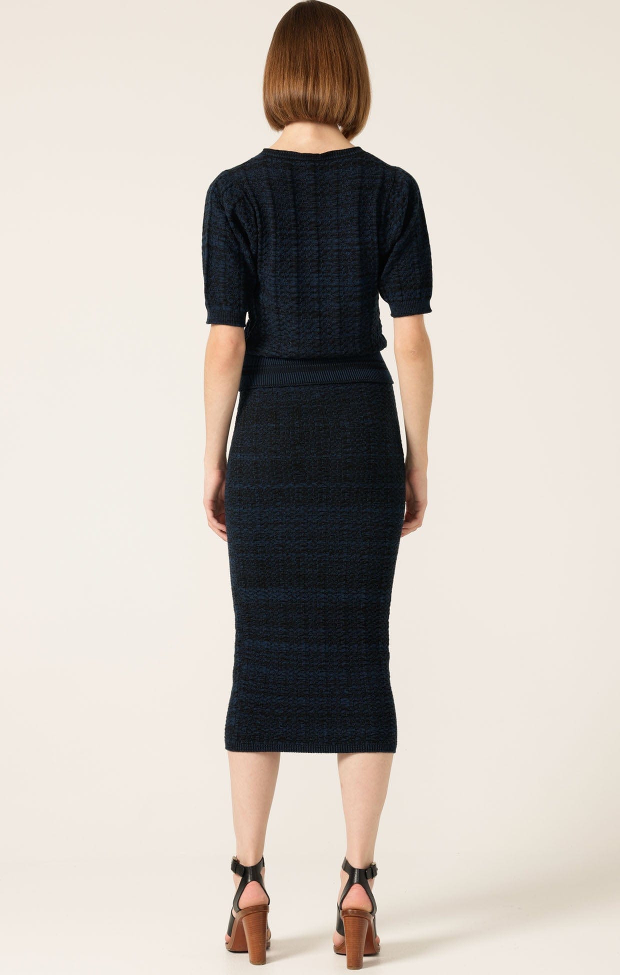 Knitwear SHORT SLEEVE CHEVRON KNIT TOP IN OCEAN BLACK