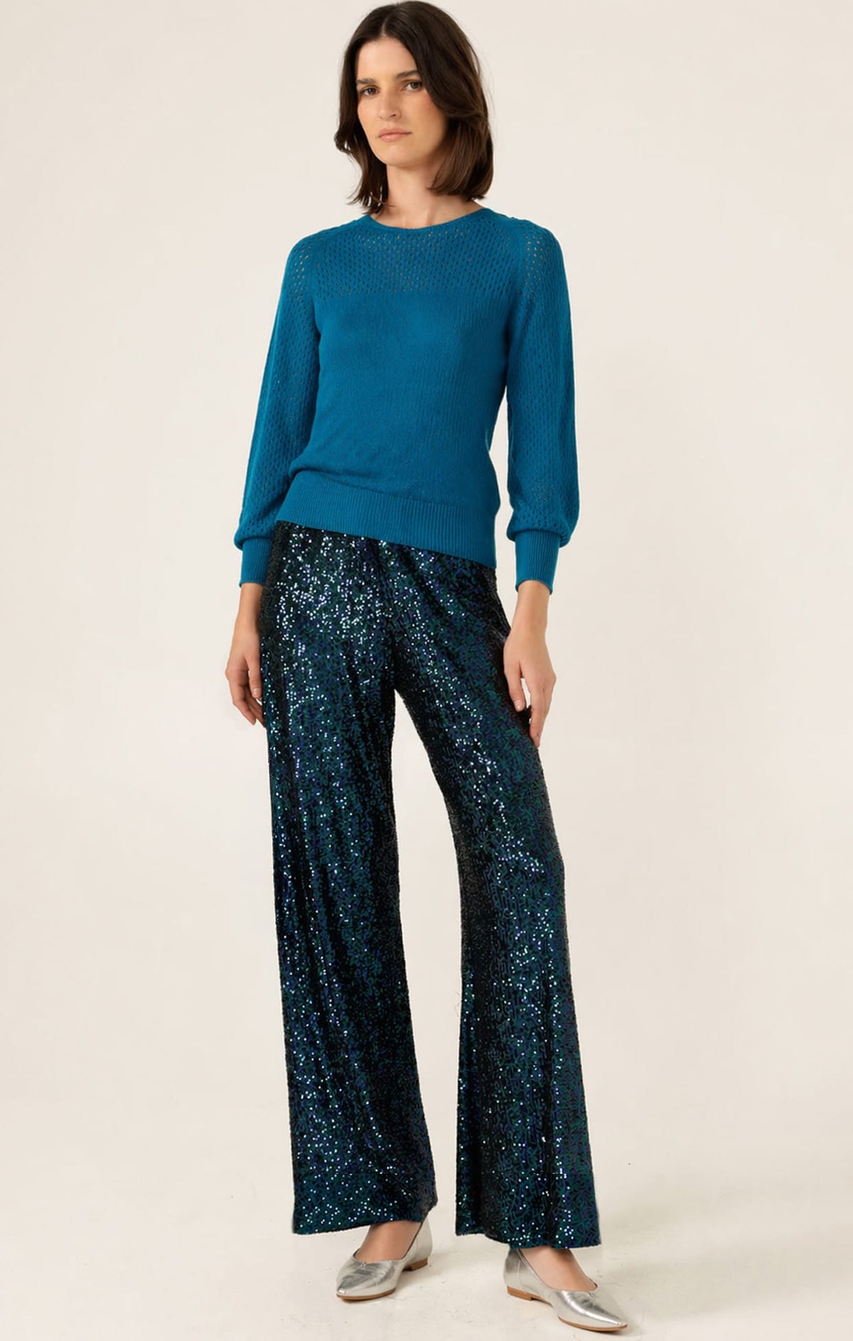 Knitwear LONG SLEEVE RIPPLE KNIT TOP IN CERULEAN BLUE