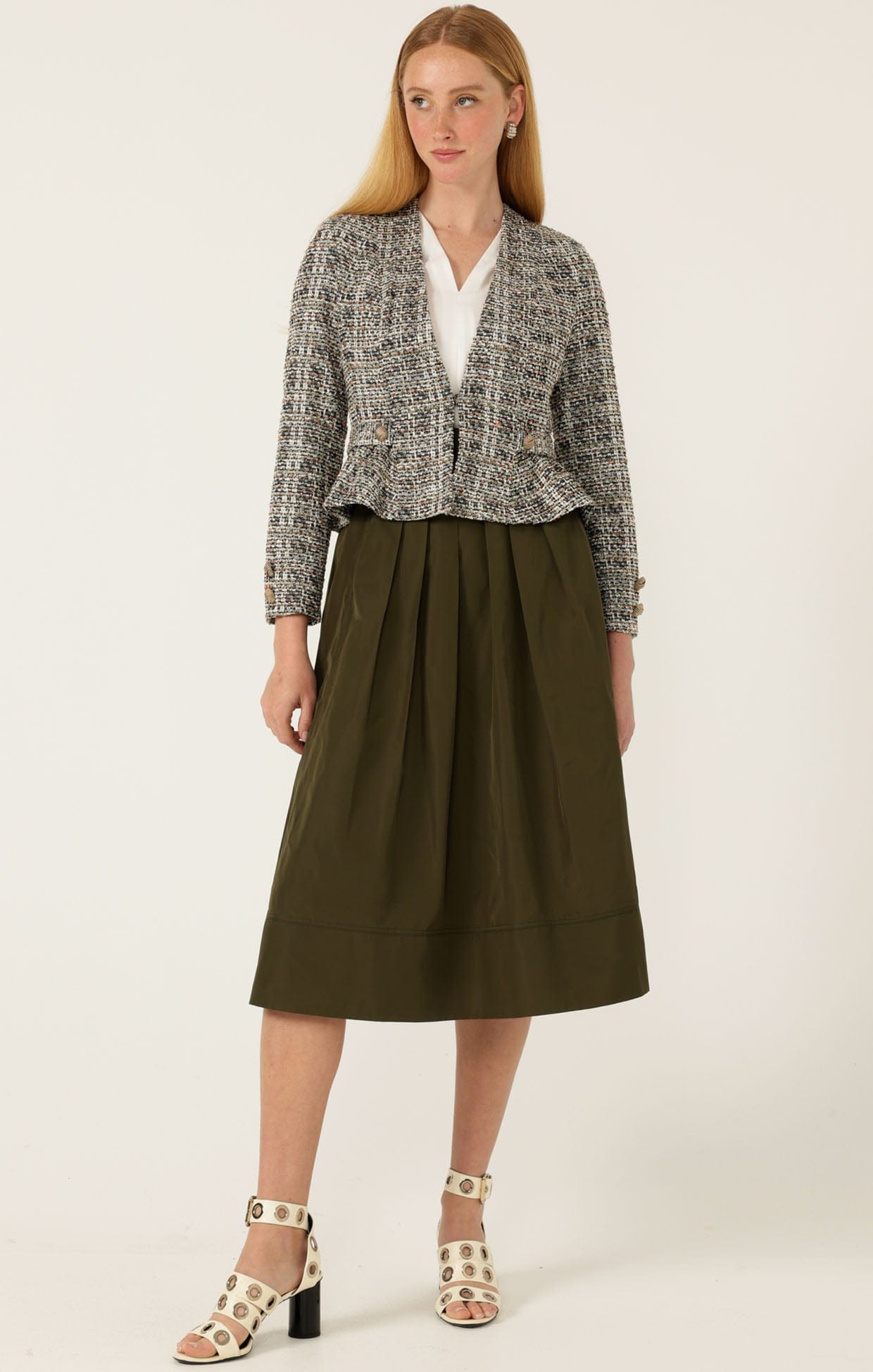 Skirts Multi Occasion PLEATED A-LINE SKIRT IN OLIVE