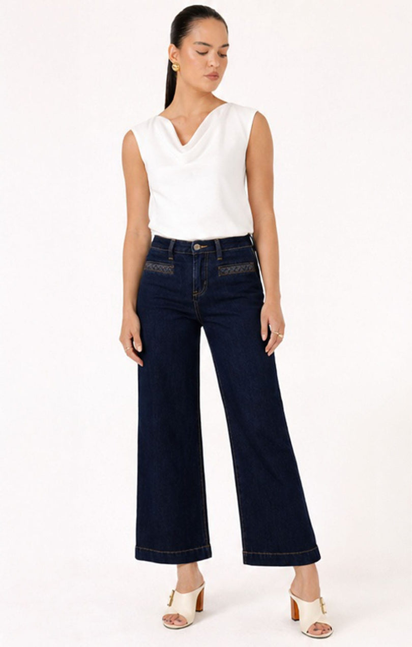 Pants Multi Occasion FREYA WIDE LEG PLAIT POCKET JEAN IN PALISADE BLUE