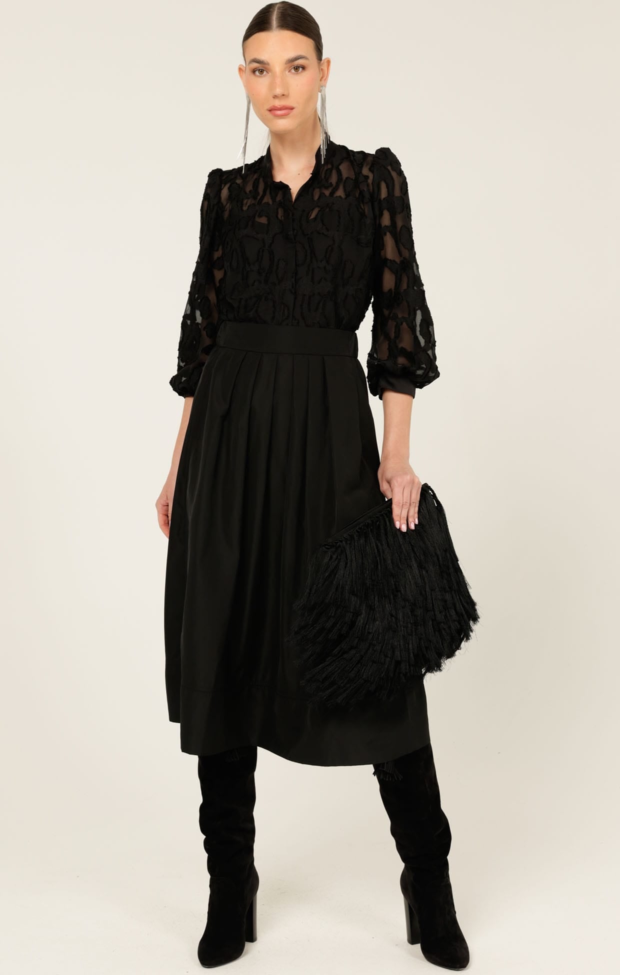 Skirts Multi Occasion PLEATED A-LINE SKIRT IN BLACK