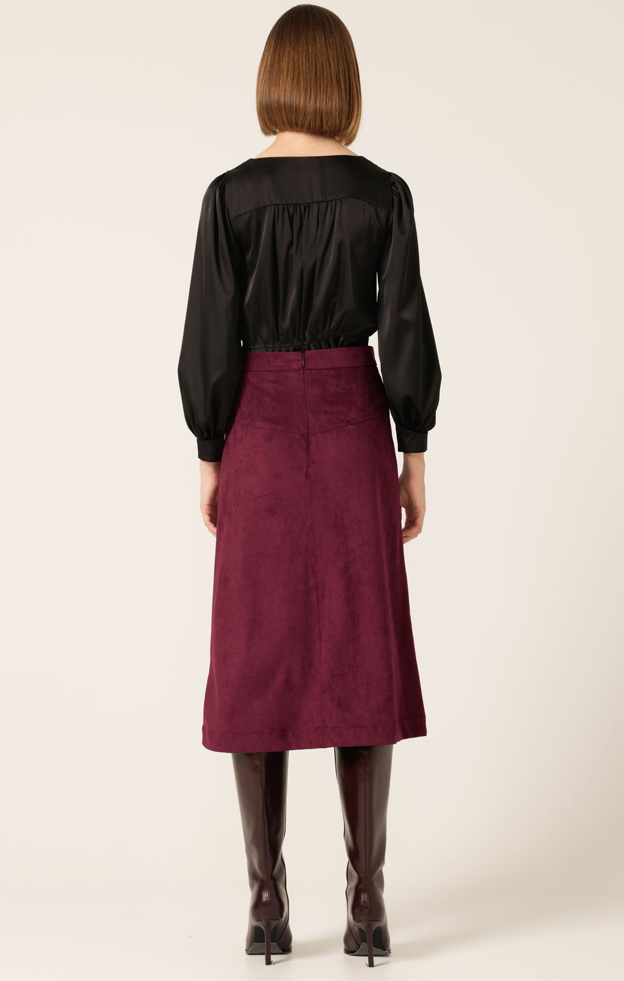 SUEDE A-LINE MIDI SKIRT