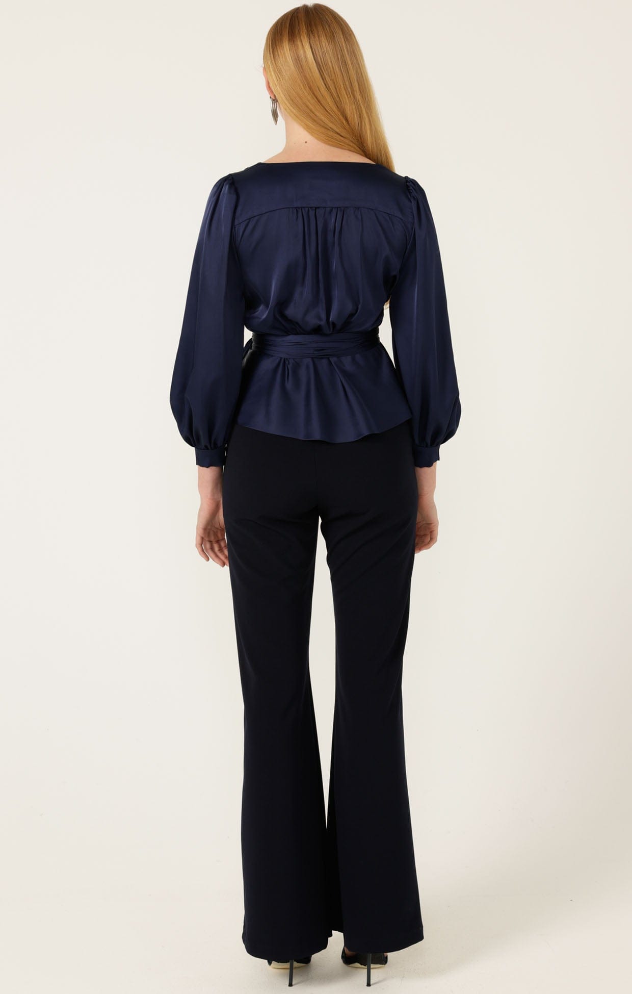 Tops SATIN FAUX WRAP TOP IN NAVY