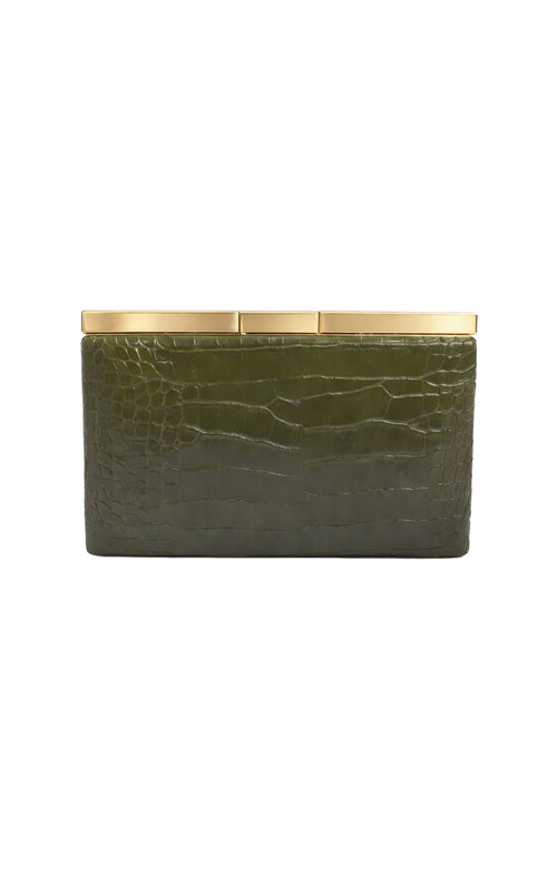 Bags OS / OLIVE SAVINA CROC STRUCTED CLUTCH BAG IN OLIVE
