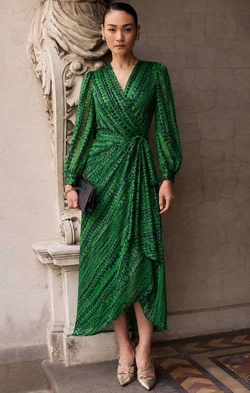 Dresses Multi Occasion SAVOIR MIDI WRAP DRESS IN NAVY GREEN