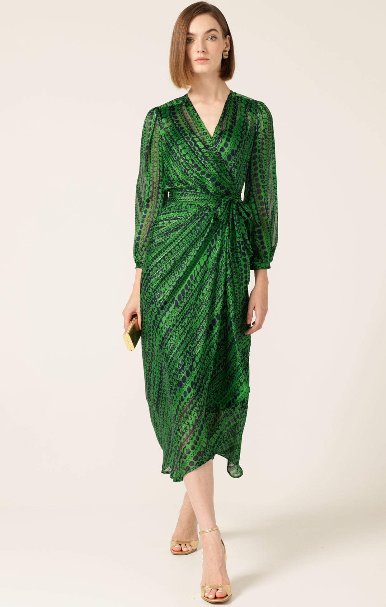 Dresses Multi Occasion SAVOIR MIDI WRAP DRESS IN NAVY GREEN
