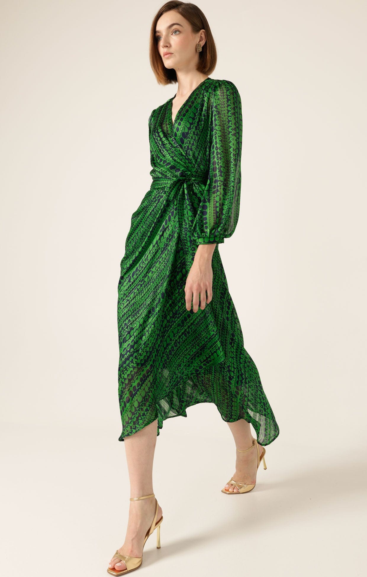 Dresses Multi Occasion SAVOIR MIDI WRAP DRESS IN NAVY GREEN