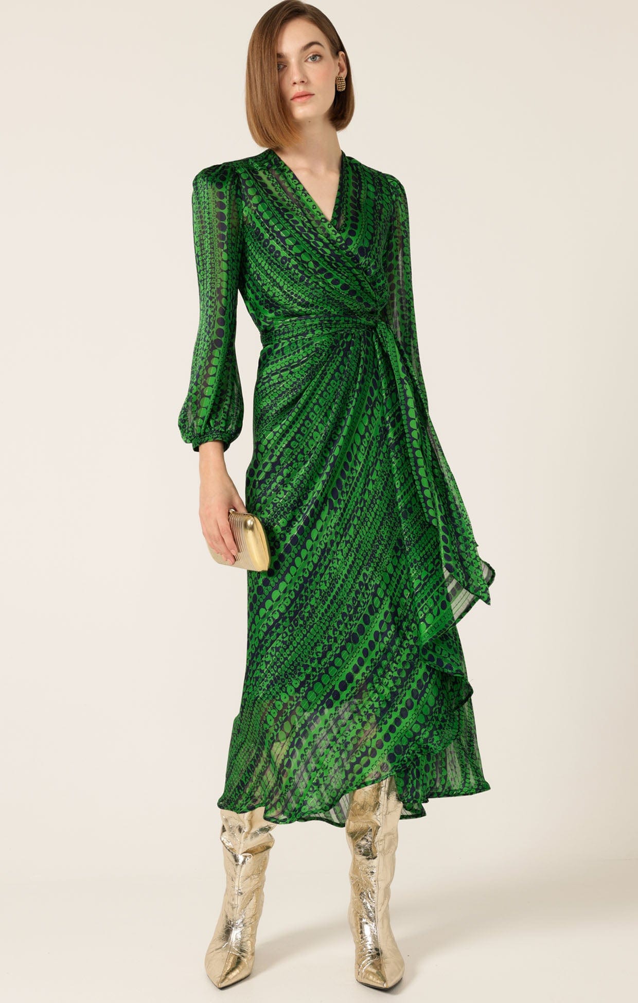 Dresses Multi Occasion SAVOIR MIDI WRAP DRESS IN NAVY GREEN